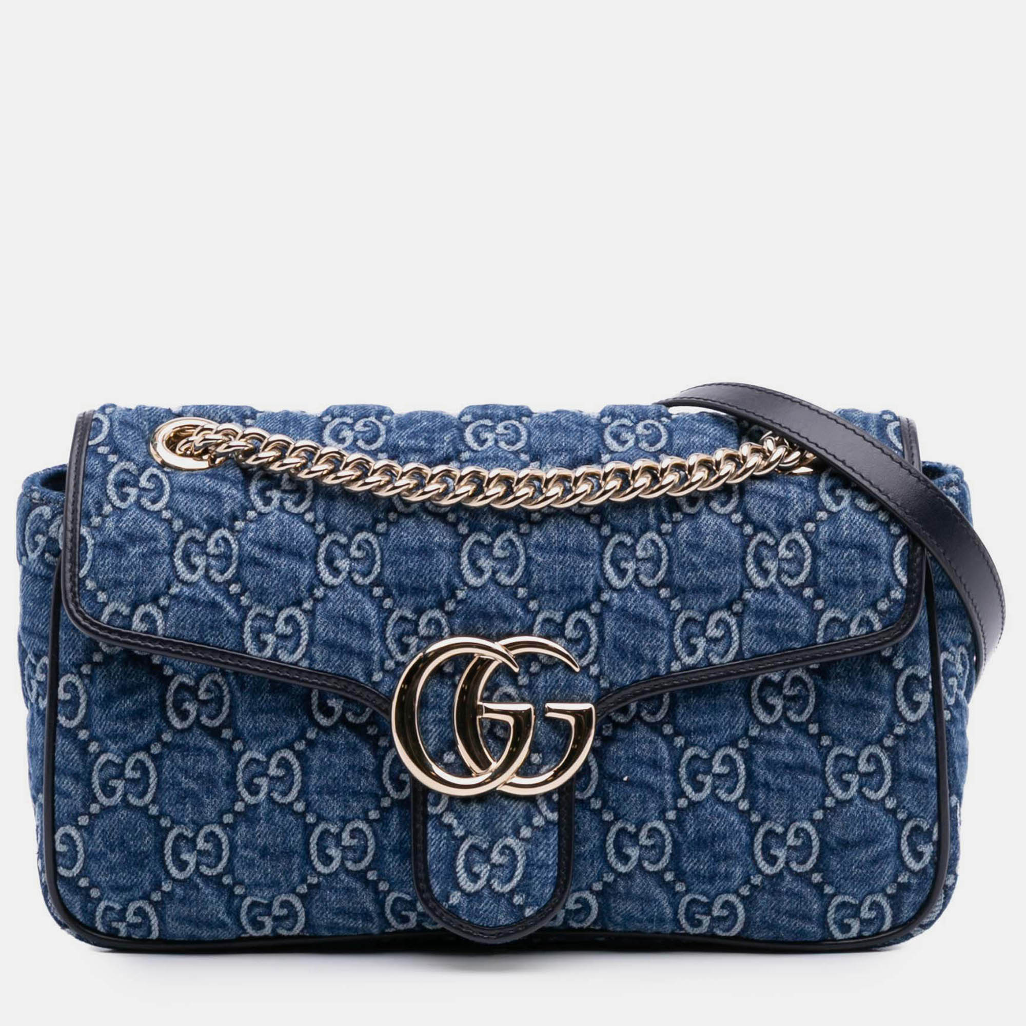 

Gucci Blue Small GG Marmont Matelasse Denim Flap Crossbody