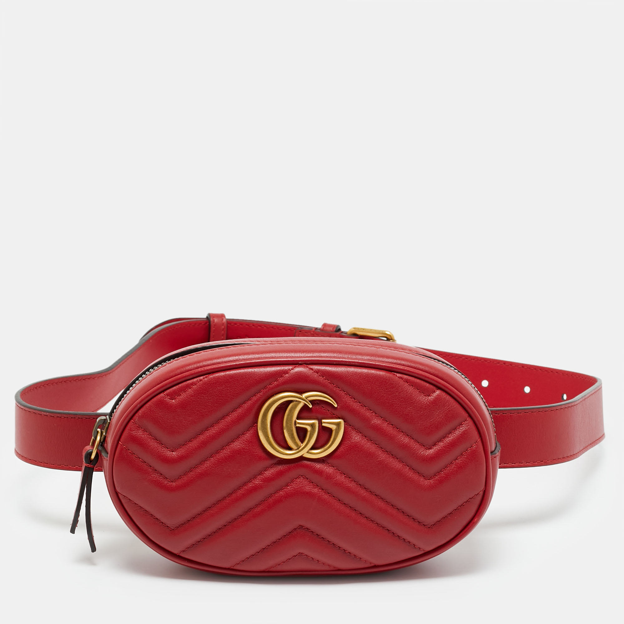 Gucci Red Matelass&eacute; Leather GG Marmont Belt Bag