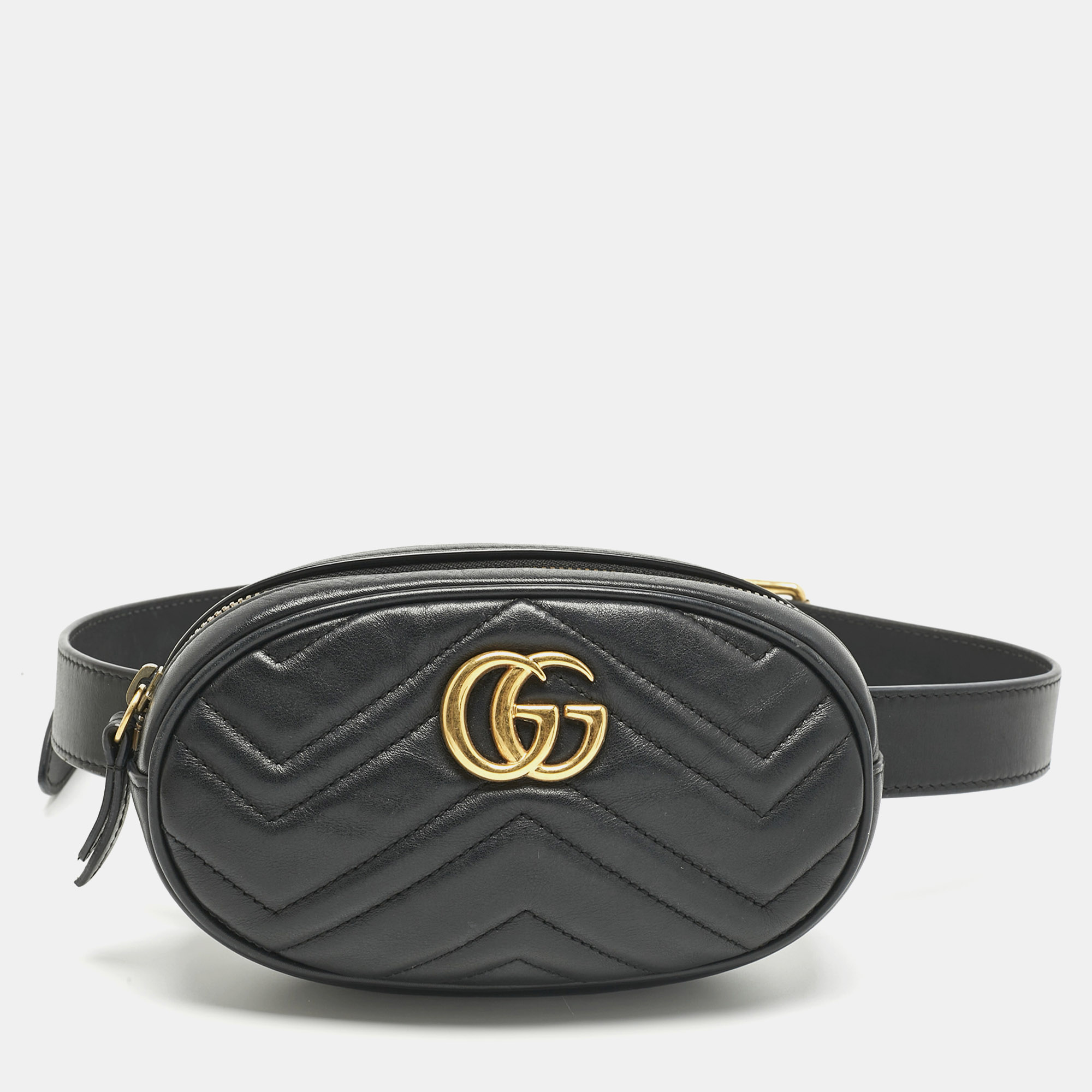 Gucci Black Matelass&eacute; Leather GG Marmont Belt Bag