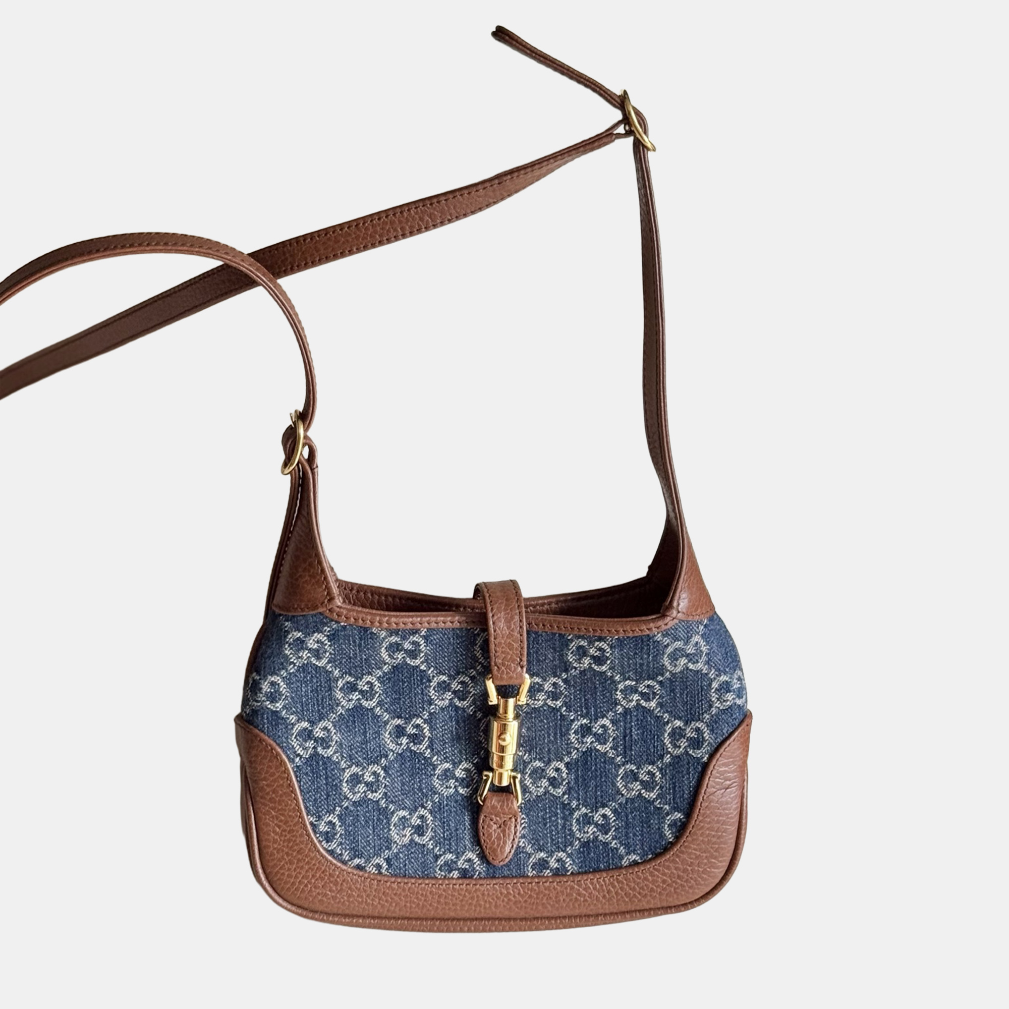 Pre-owned Gucci Jackie 1961 Denim Shoulder Bag In Blue
