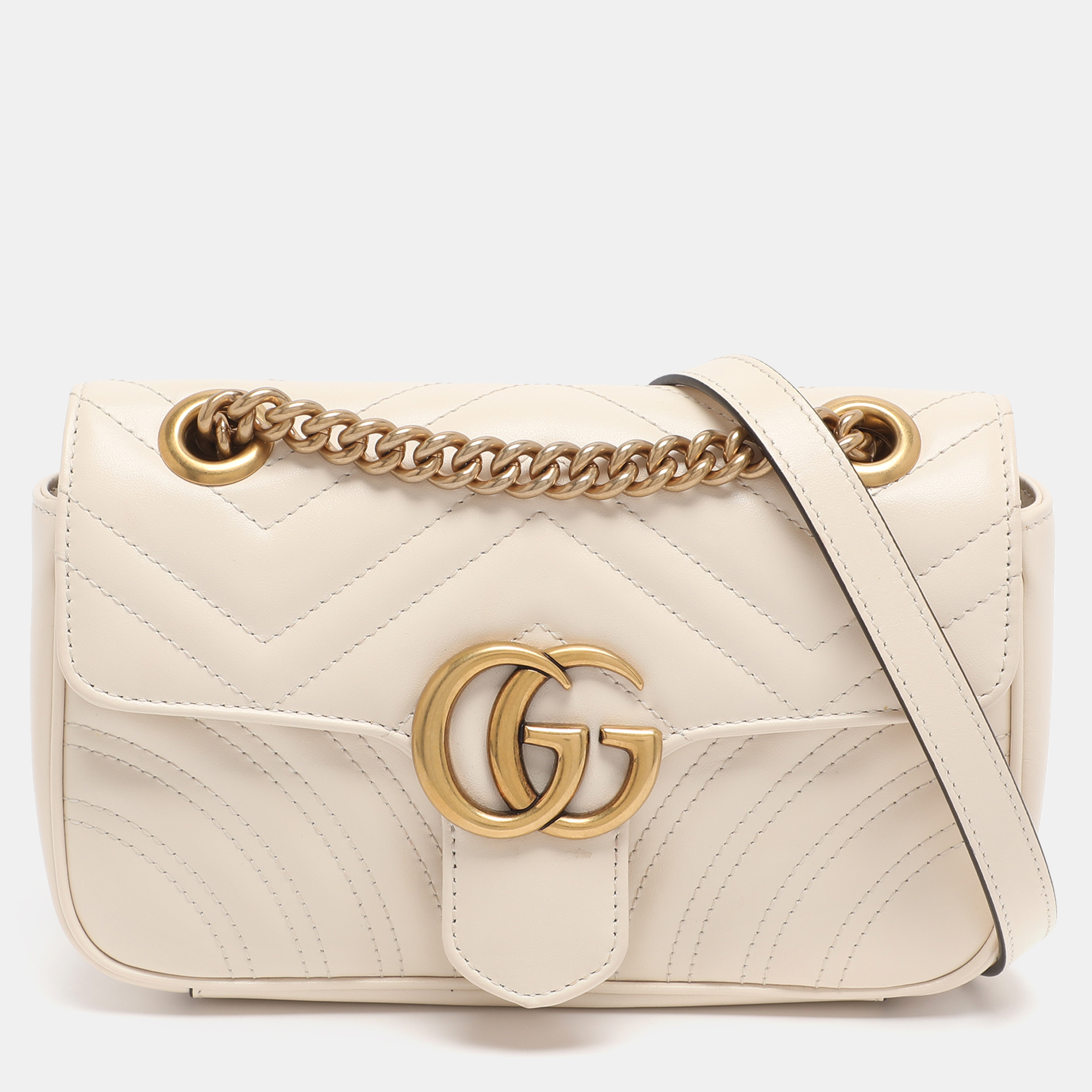 

Gucci Off White Matelassé Leather Mini GG Marmont Shoulder Bag