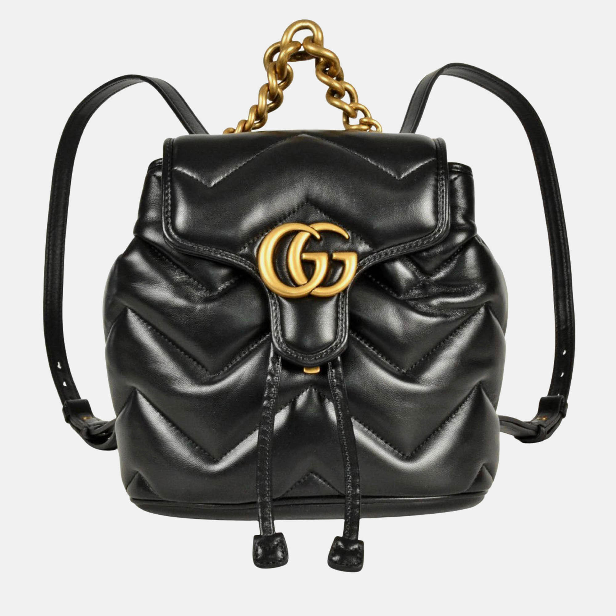 Pre-owned Gucci Gg Marmont Quilted Mini Backpack Leather Black