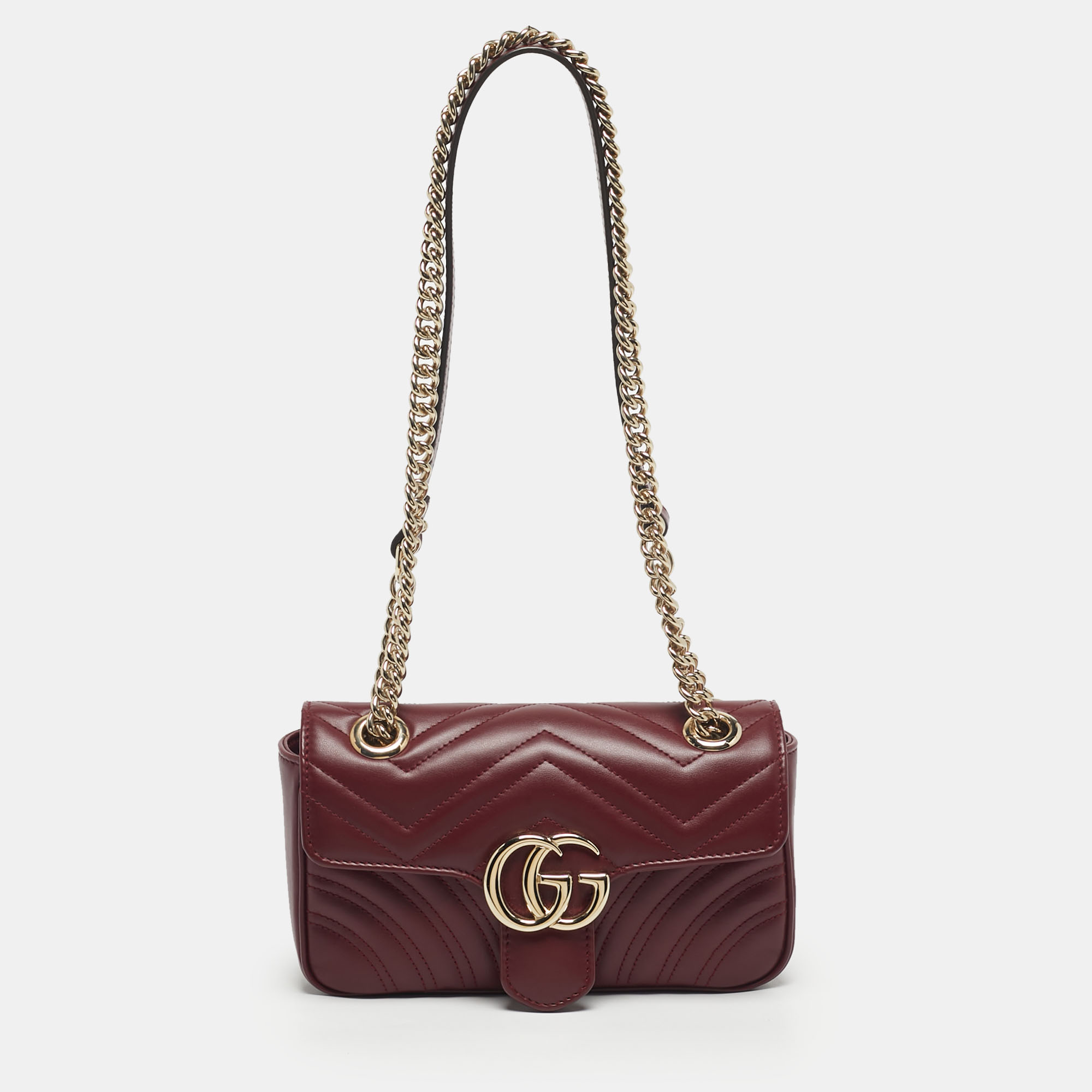 

Gucci Dark Red Matelassé Leather Mini GG Marmont Shoulder Bag