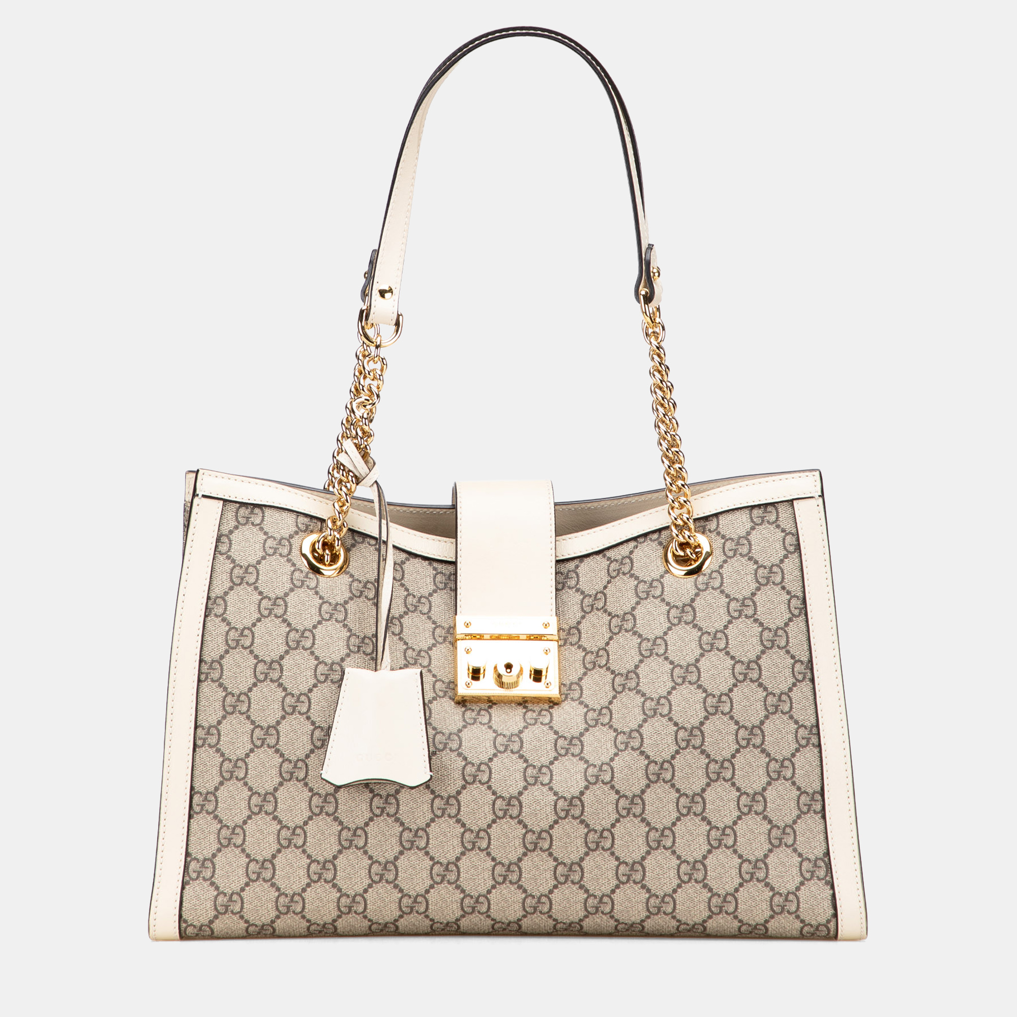 

Gucci Beige Brown Large GG Supreme Padlock Tote