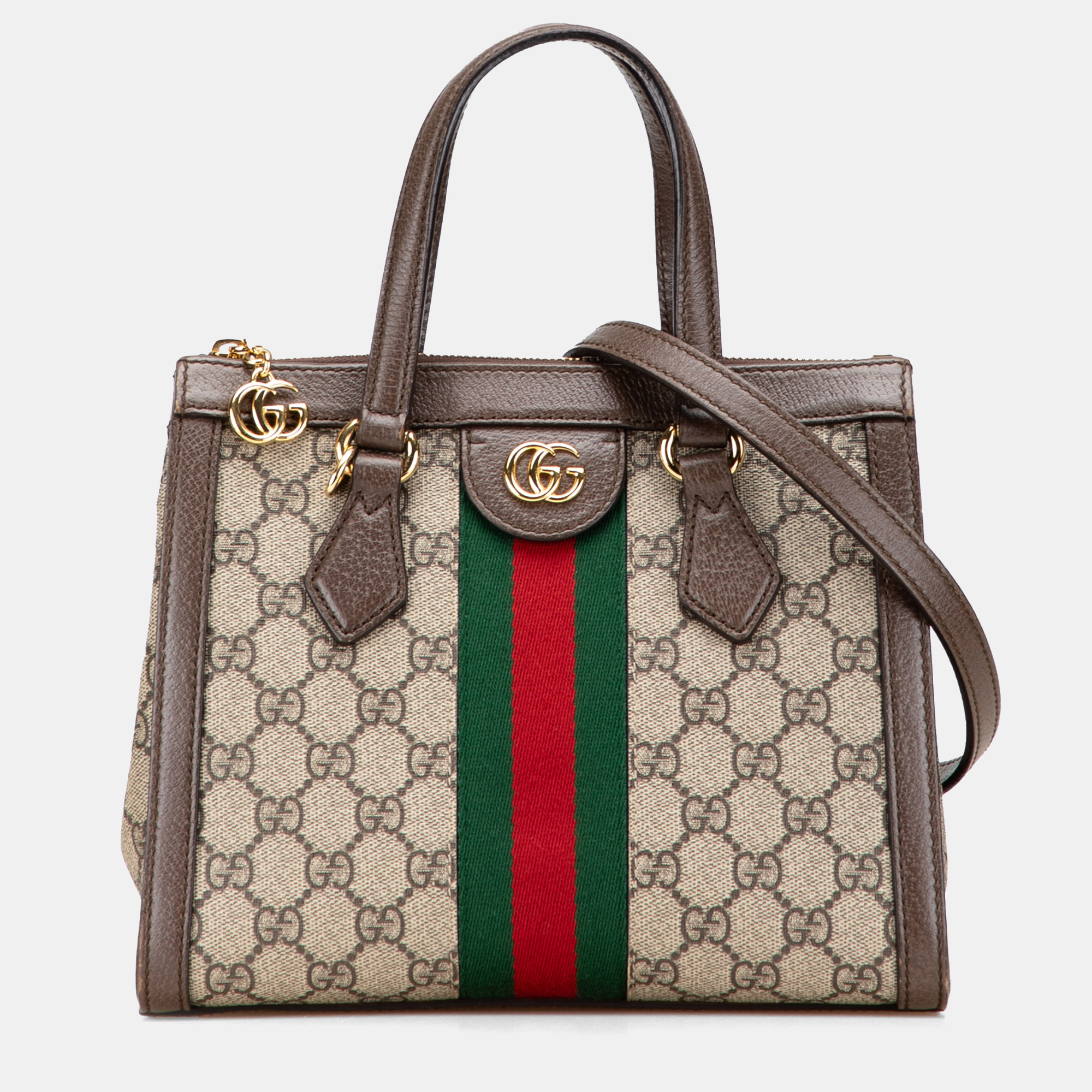 Gucci Beige Brown Small GG Supreme Ophidia Satchel