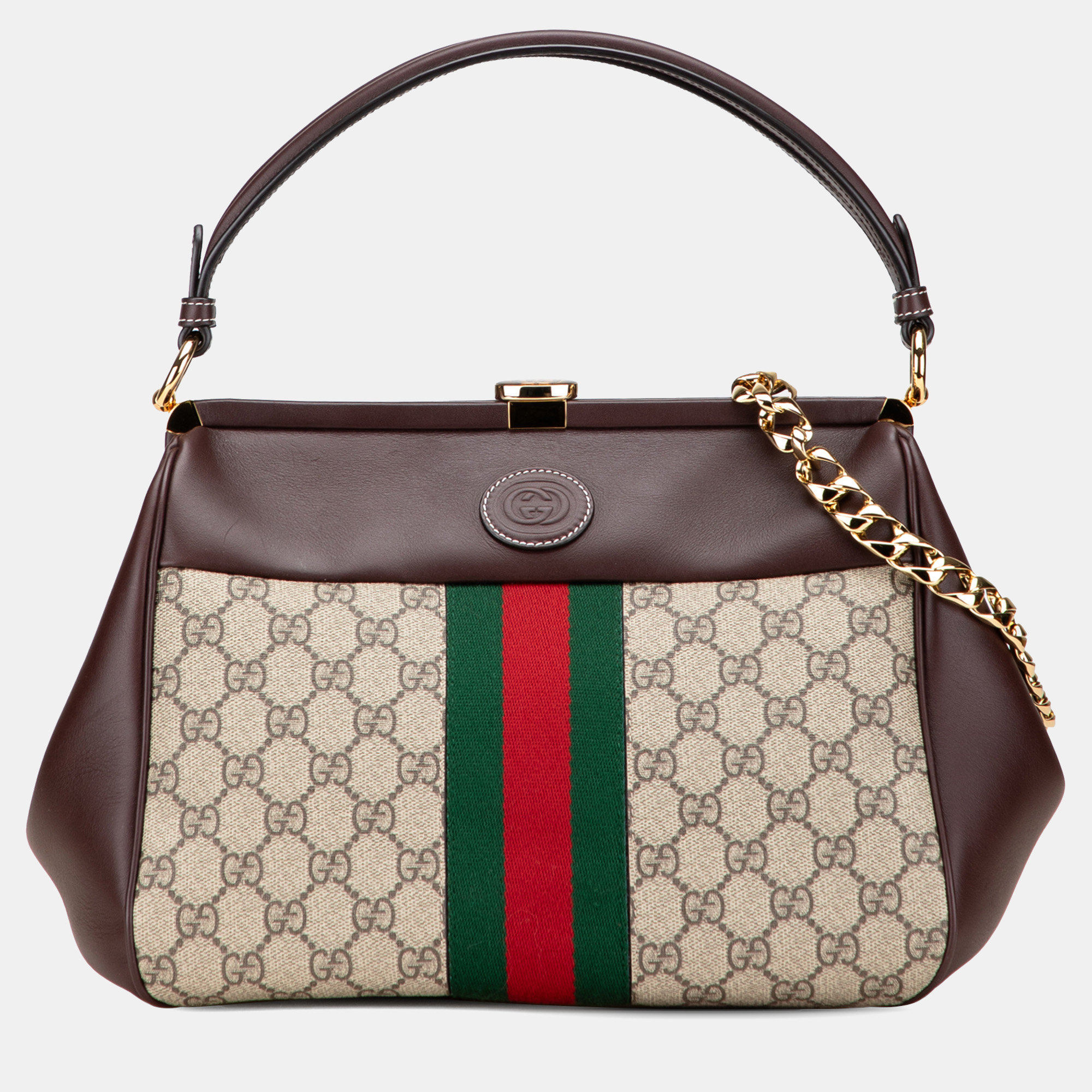

Gucci Beige Brown GG Supreme Ophidia Virgo Top Handle Bag