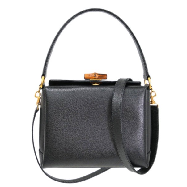 مملوكة مسبقًا Gucci Black Leather Bamboo Turn Lock Crossbody