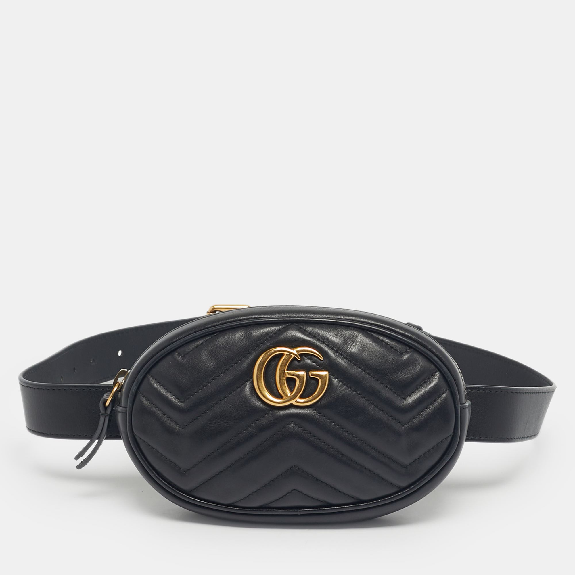 

Gucci Black Matelassé Leather GG Marmont Belt Bag