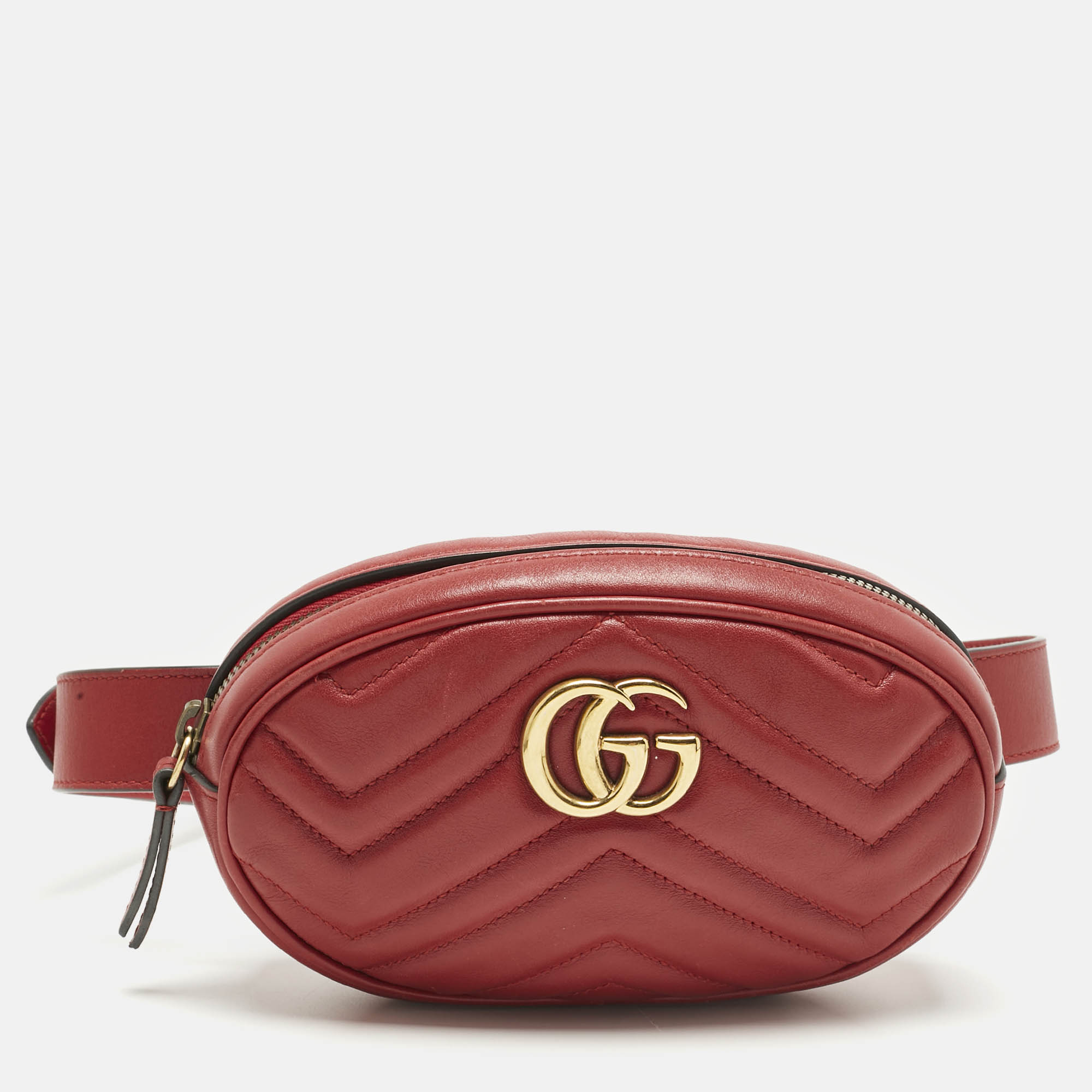 Gucci Red Matelass&eacute; Leather GG Marmont Belt Bag