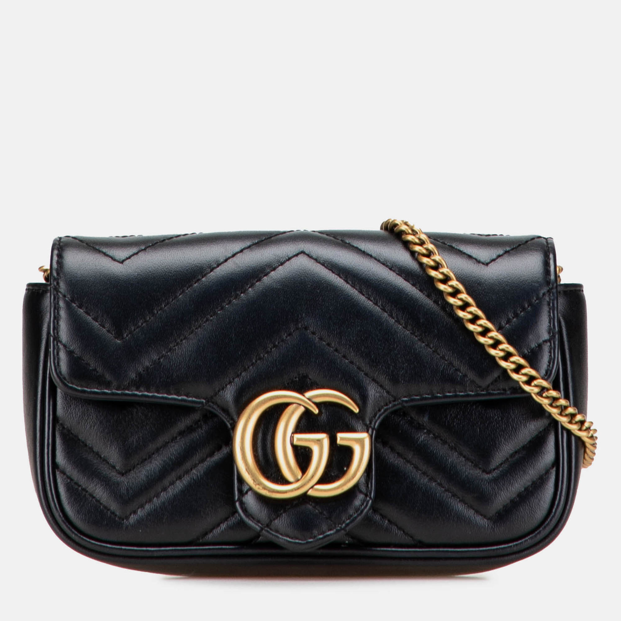 

Gucci Black Super Mini GG Marmont Matelasse Leather Flap Crossbody