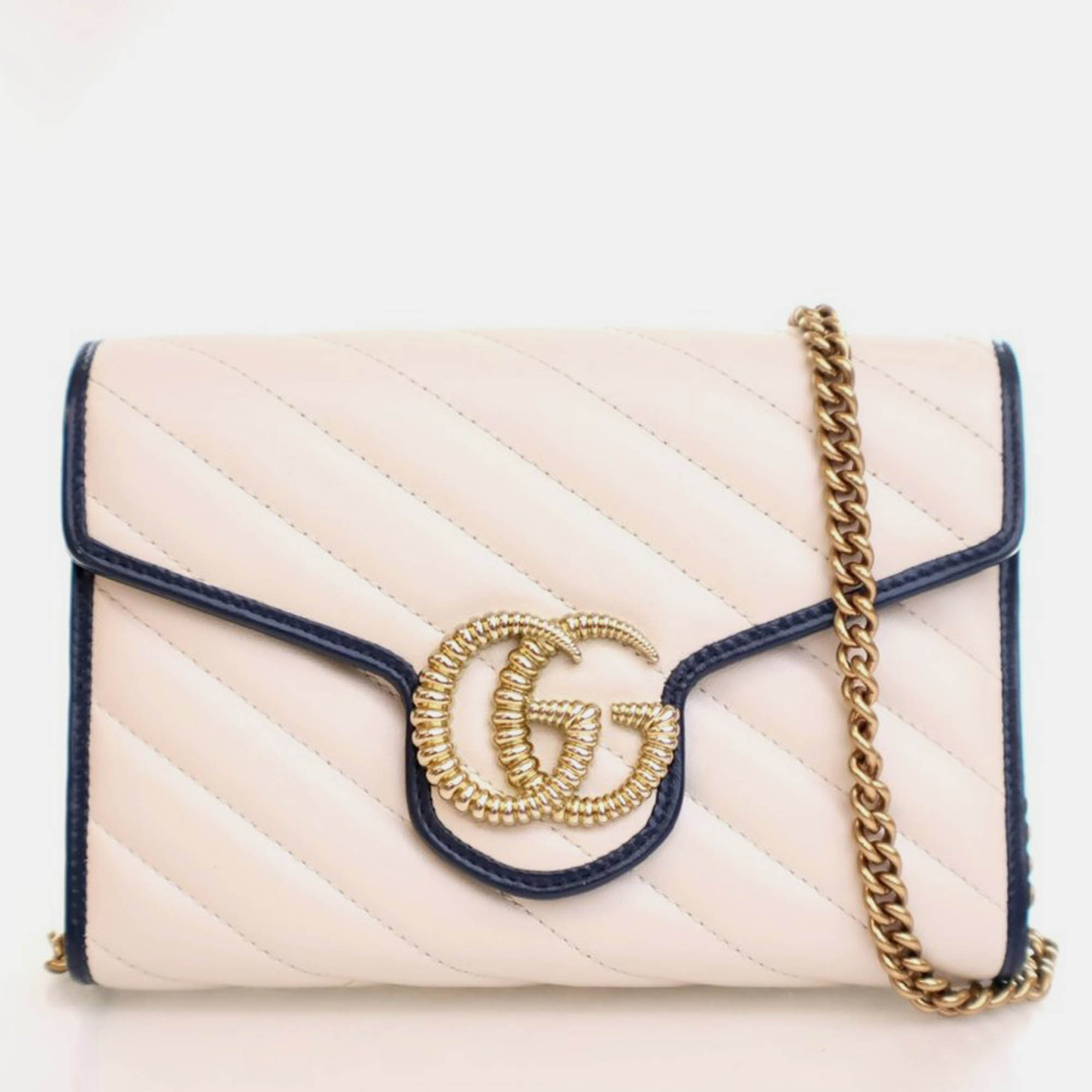 

Gucci Blue,/Cream Calfskin GG Marmont Wallet On Chain