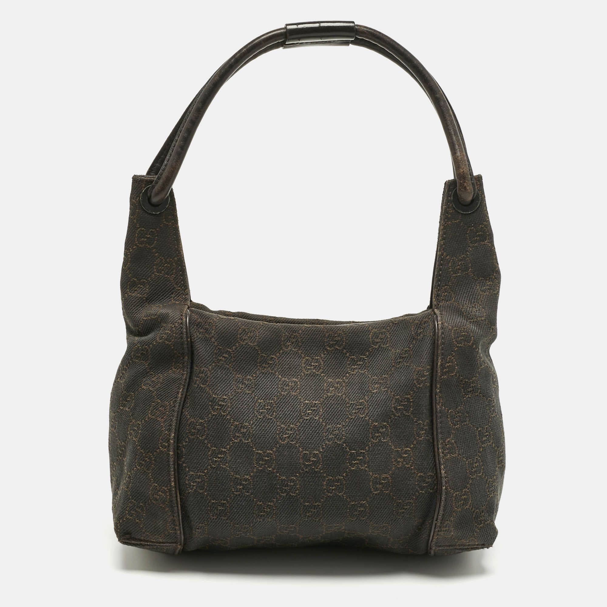 

Gucci Dark Brown GG Canvas and Leather Zip Shoulder Bag