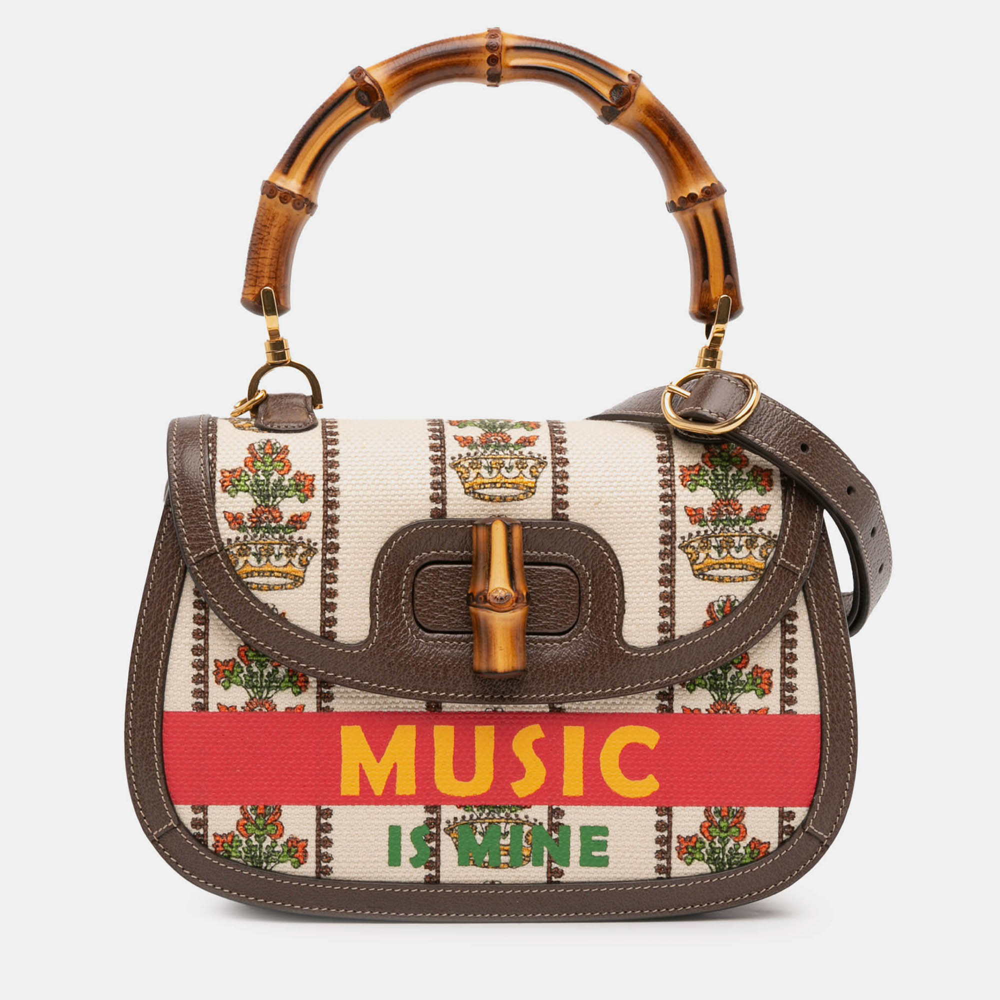 

Gucci Beige Brown 100th Anniversary Medium Canvas 1947 Bamboo Top Handle Bag