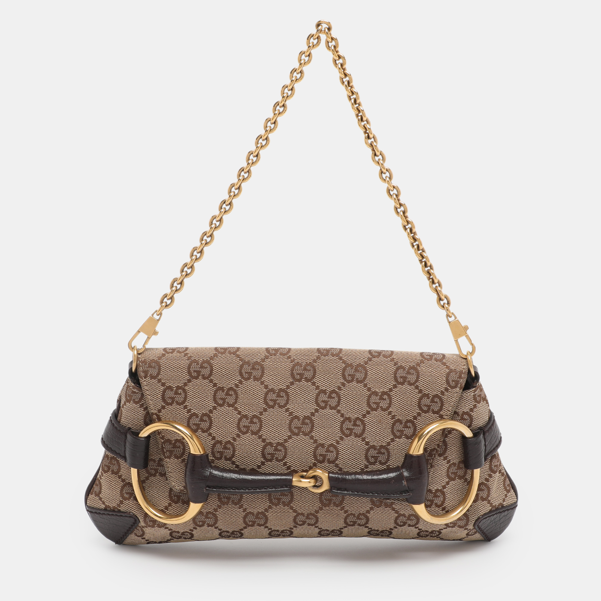 

Gucci Beige GG Canvas and Leather Horsebit Chain Clutch