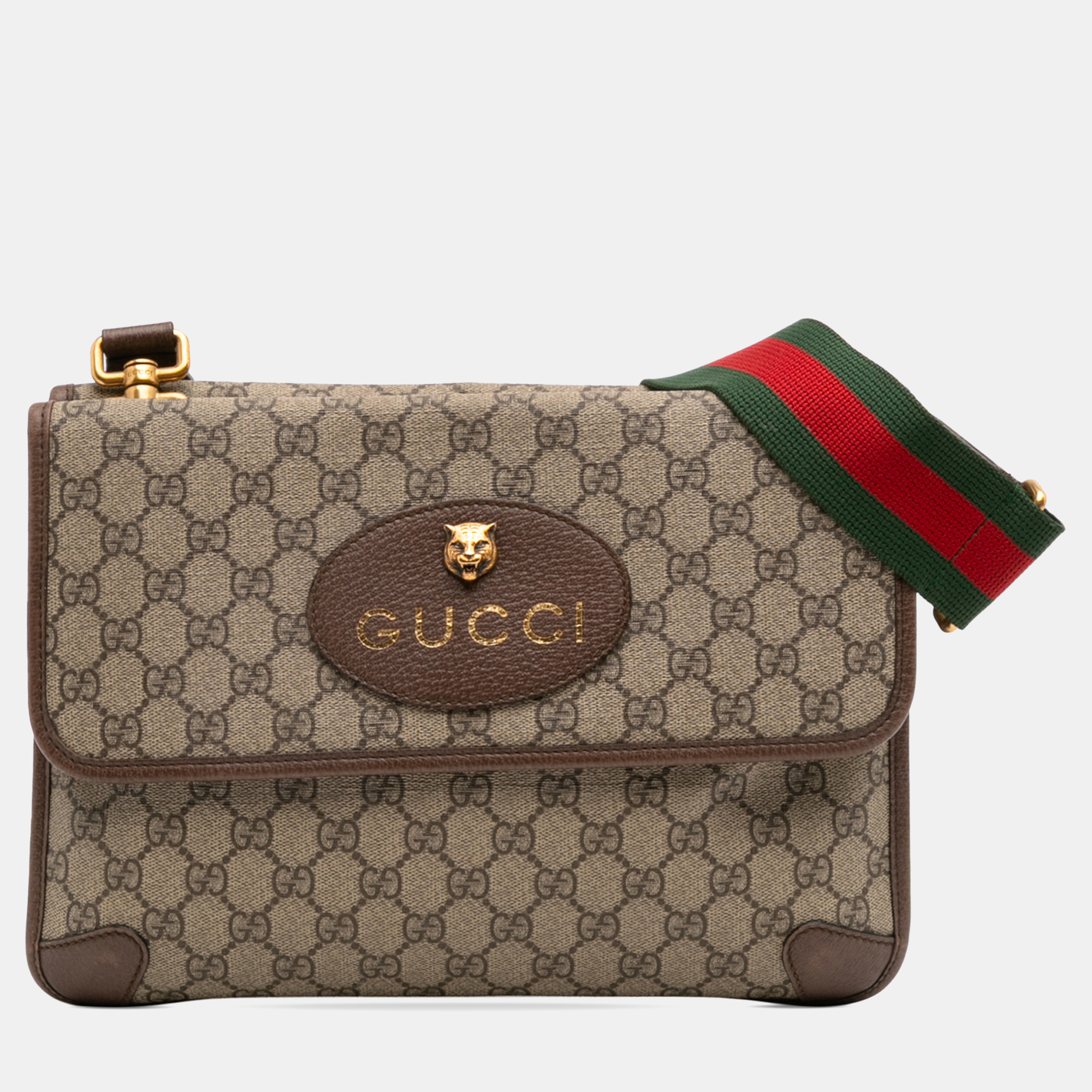 Pre-owned Gucci Brown Medium Gg Supreme Web Neo Vintage Double Flap Messenger Bag In Sand