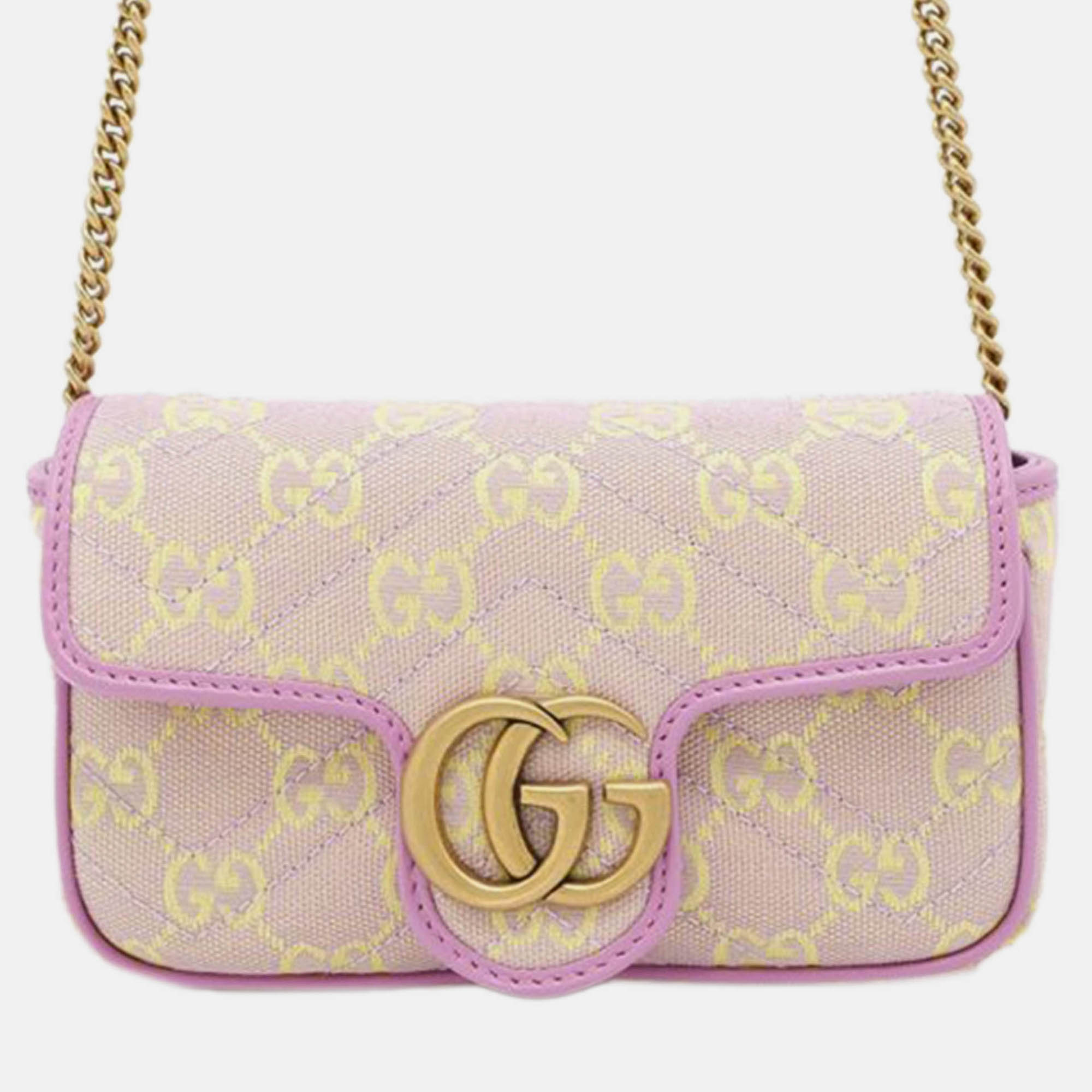 Pre-owned Gucci Purple Super Mini Gg Marmont Matelasse Canvas Flap Crossbody