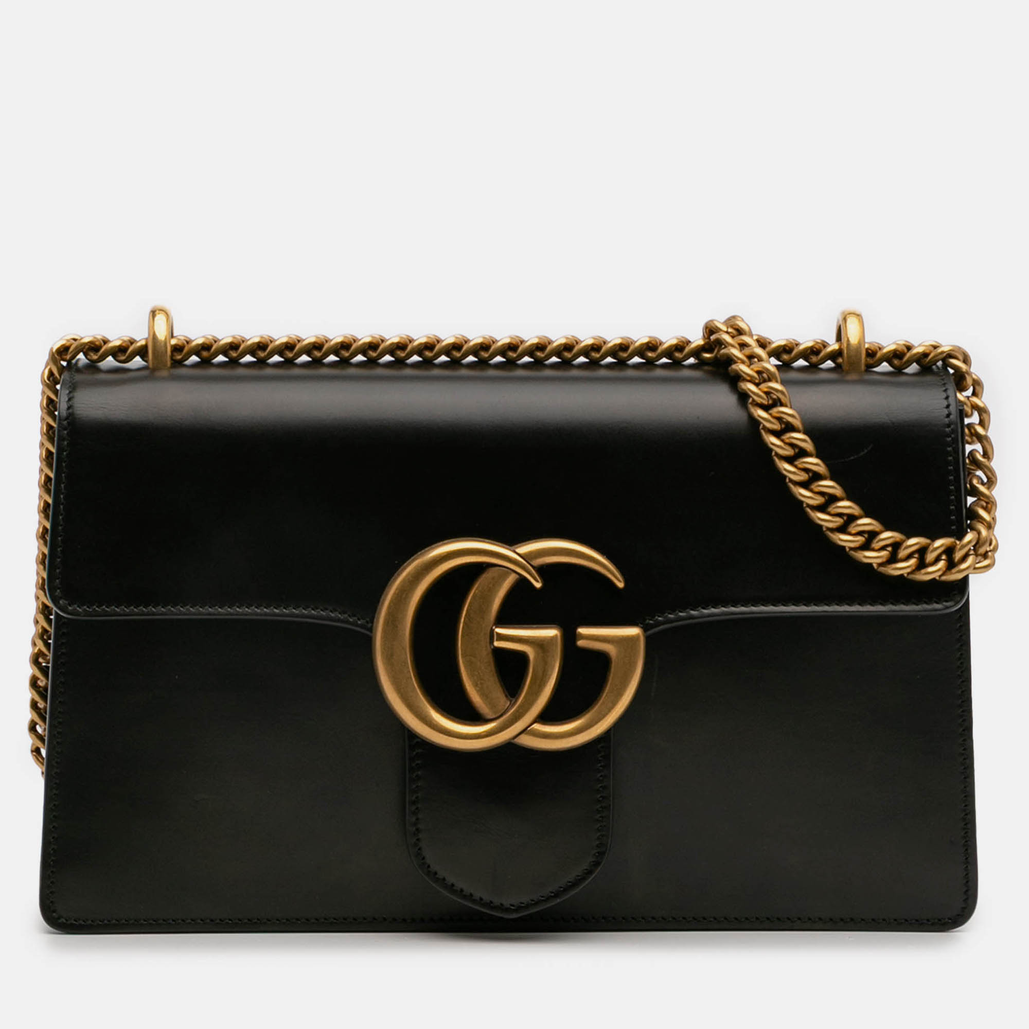 

Gucci Black Medium GG Marmont Leather Chain Flap