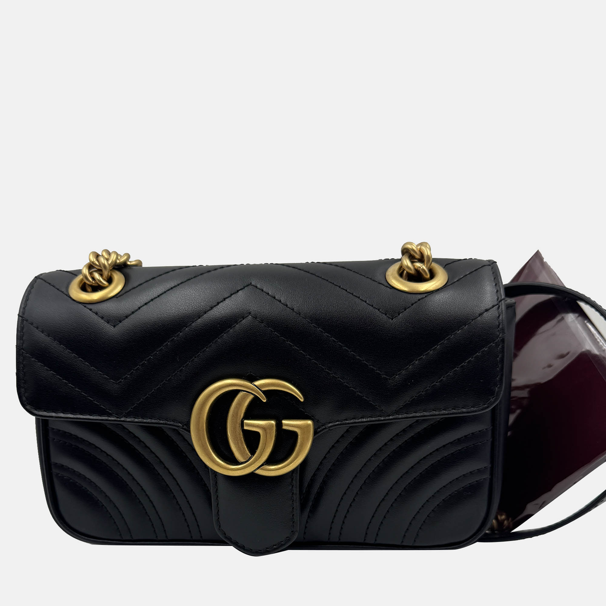 Pre-owned Gucci Black Matelasse Leather Mini Gg Marmont Flap Shoulder Bag