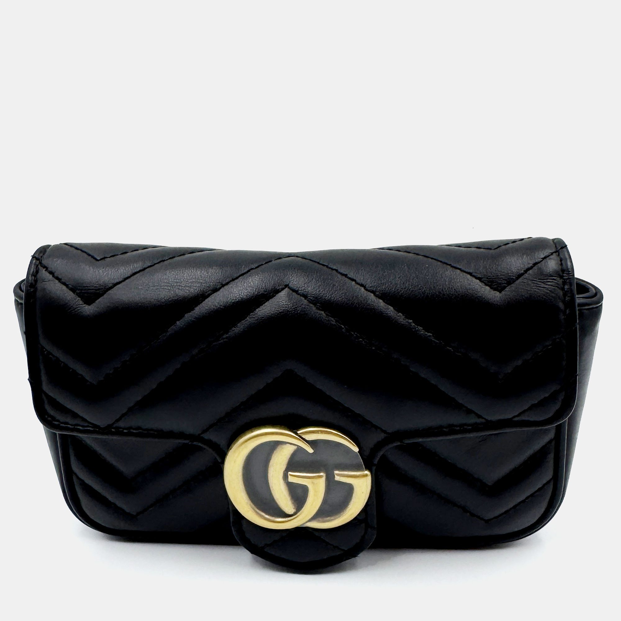 Pre-owned Gucci Black Matelasse Leather Super Mini Gg Marmont Shoulder Bag