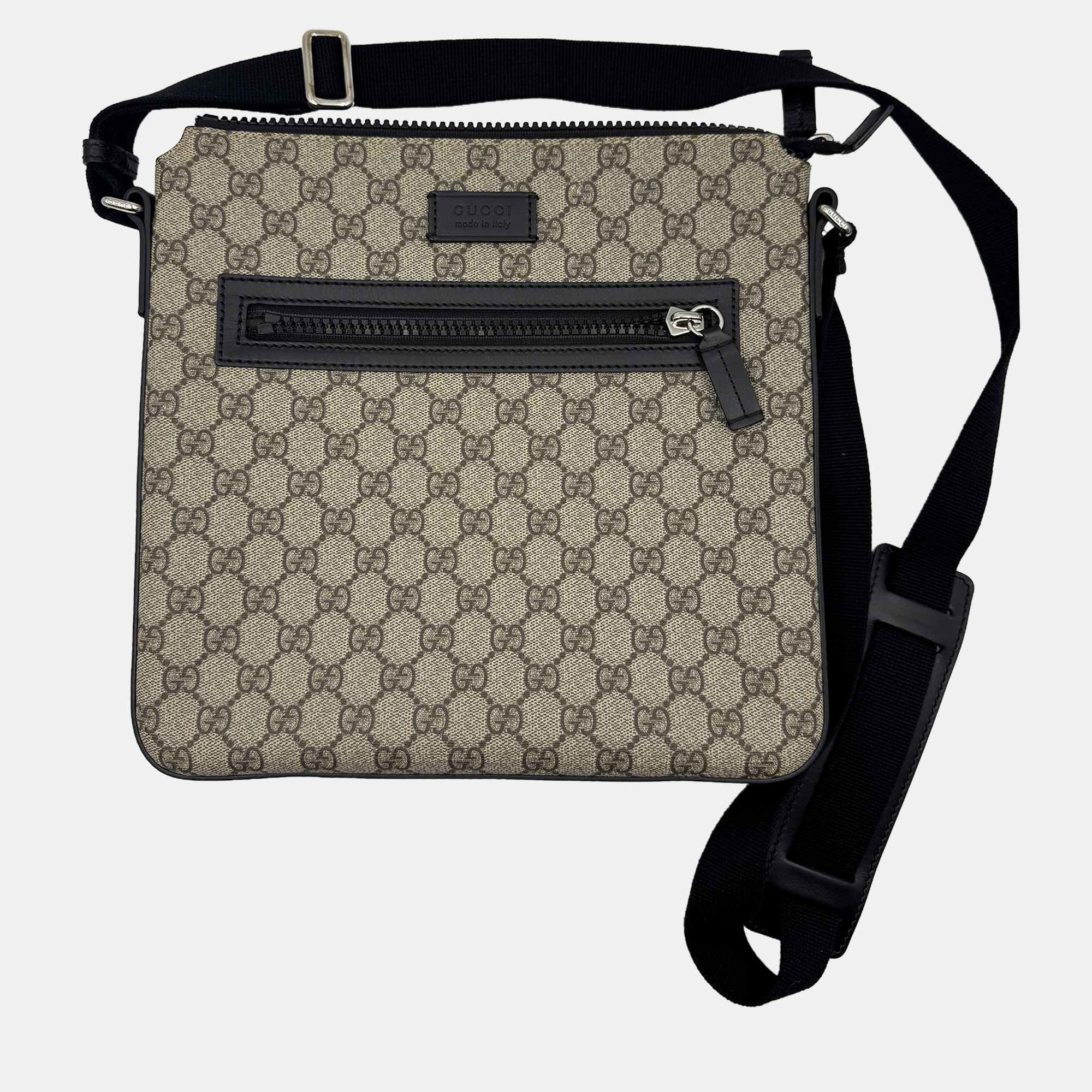 Pre-owned Gucci Gg Supreme Monogram Black Leather Messenger Bag