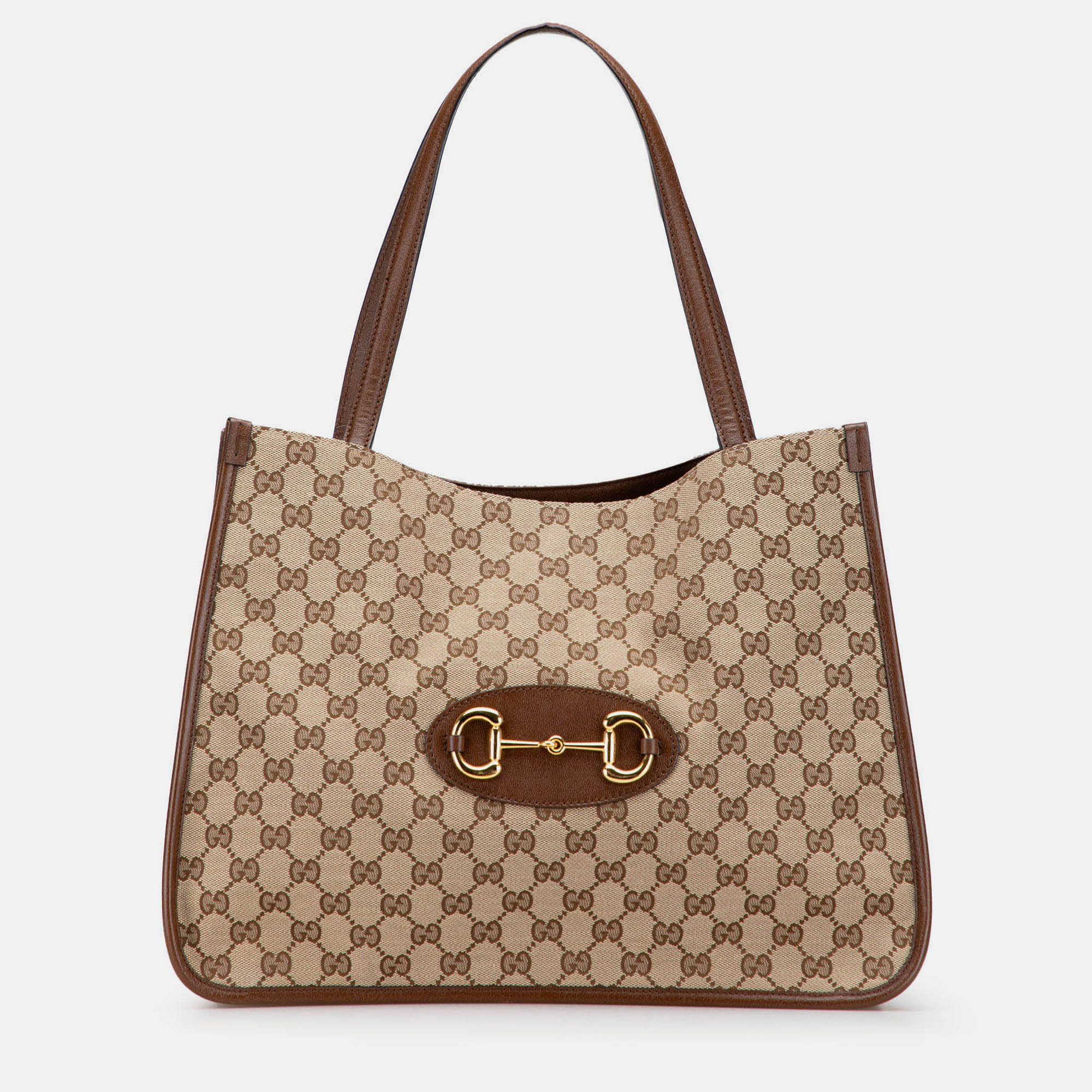 Pre-owned Gucci Brown Medium Gg Canvas Horsebit 1955 Tote