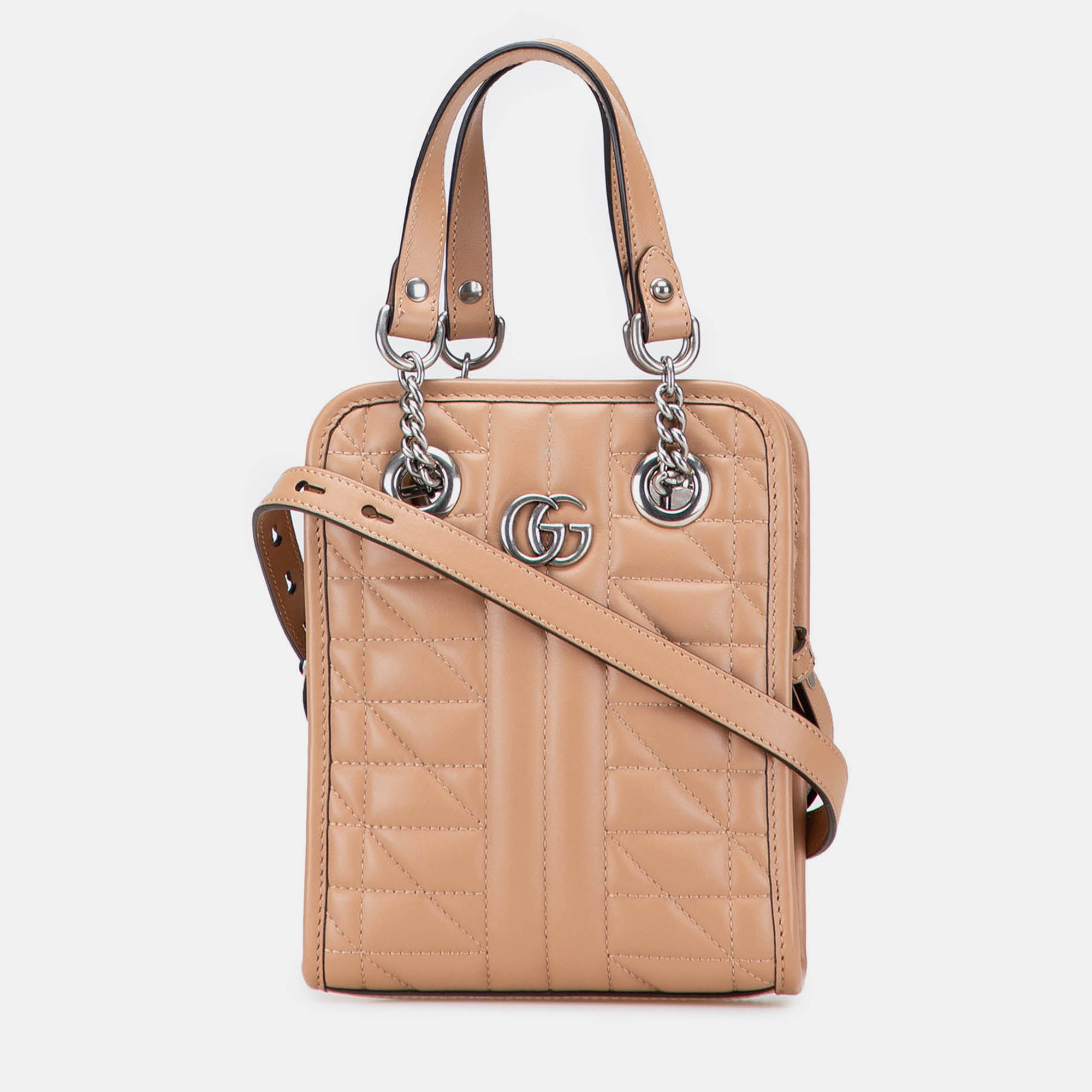 Gucci Brown Mini GG Marmont Matelasse Leather Aria Satchel