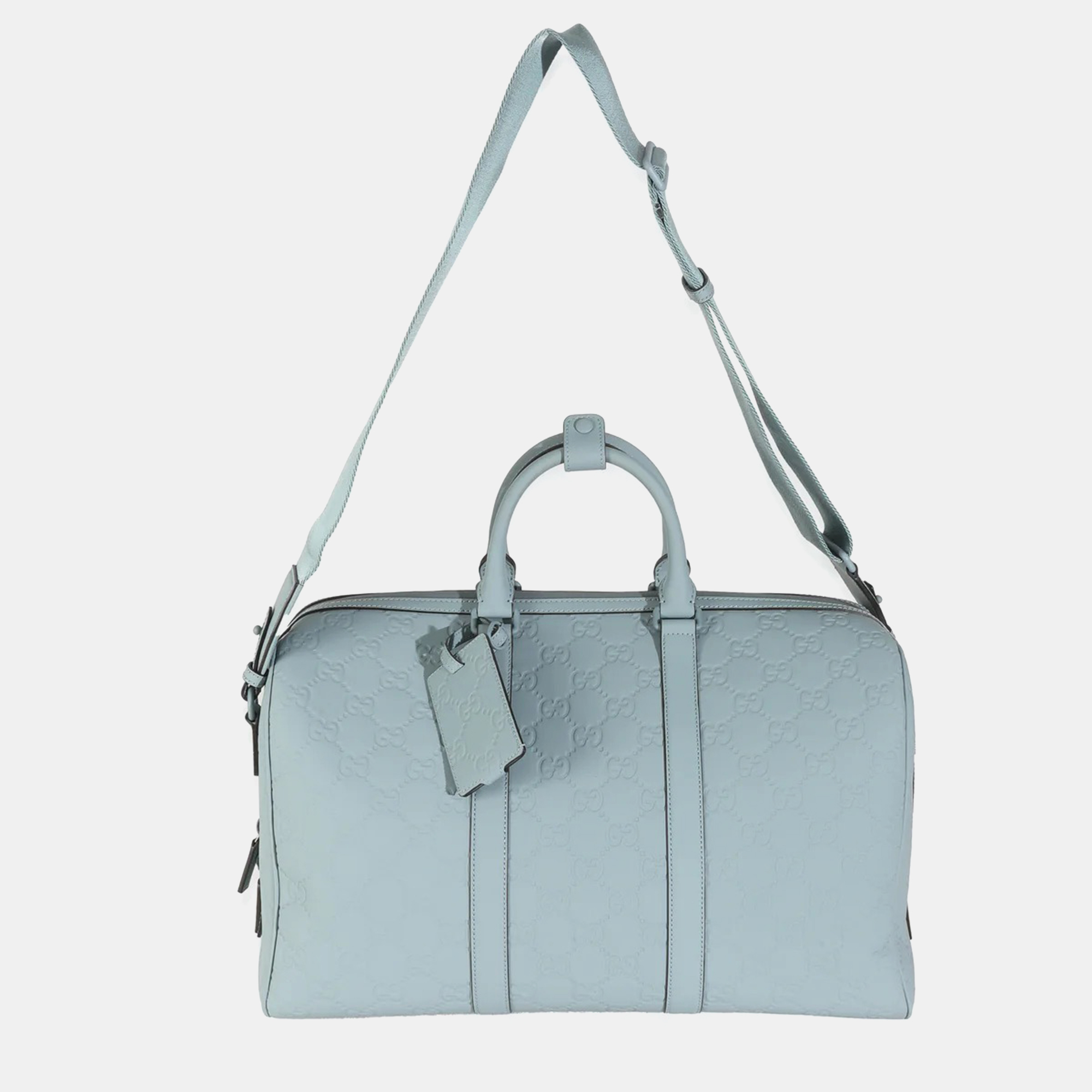 

Gucci Light Blue Rubber Effect GG Embossed Large Duffle Bag