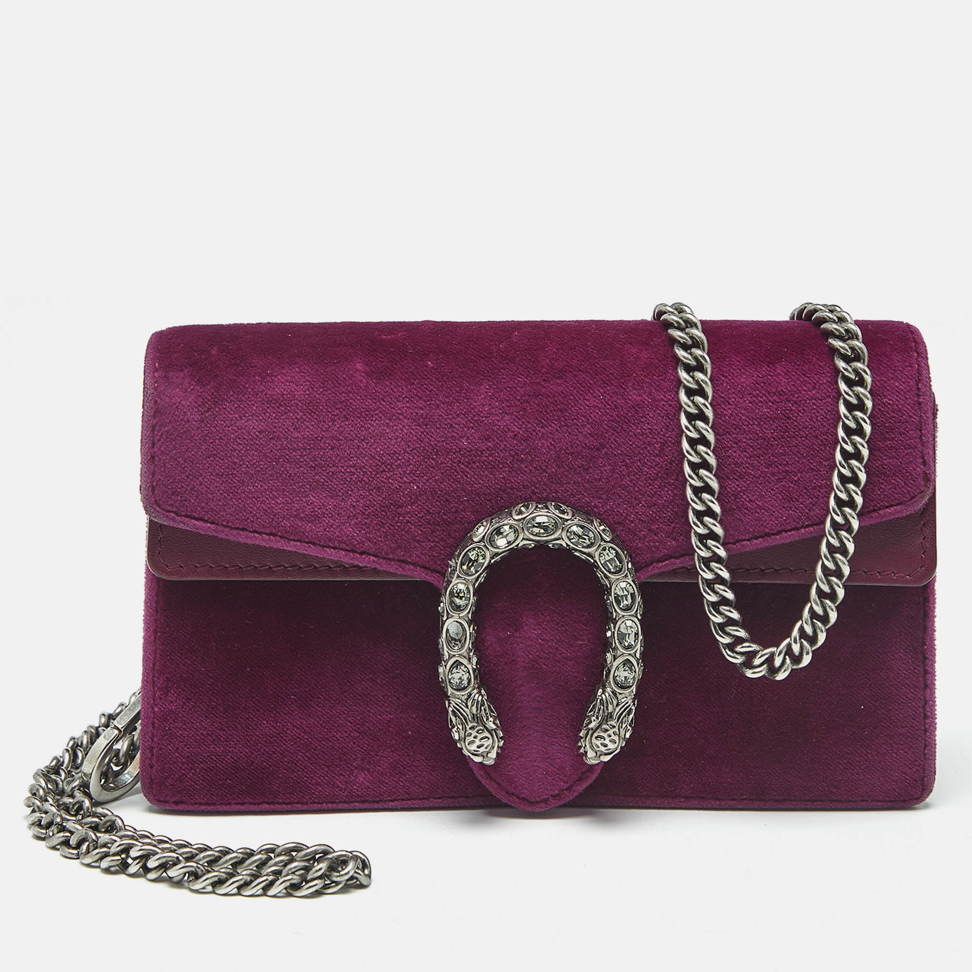Pre-owned Gucci Purple Velvet And Leather Super Mini Dionysus Crossbody Bag