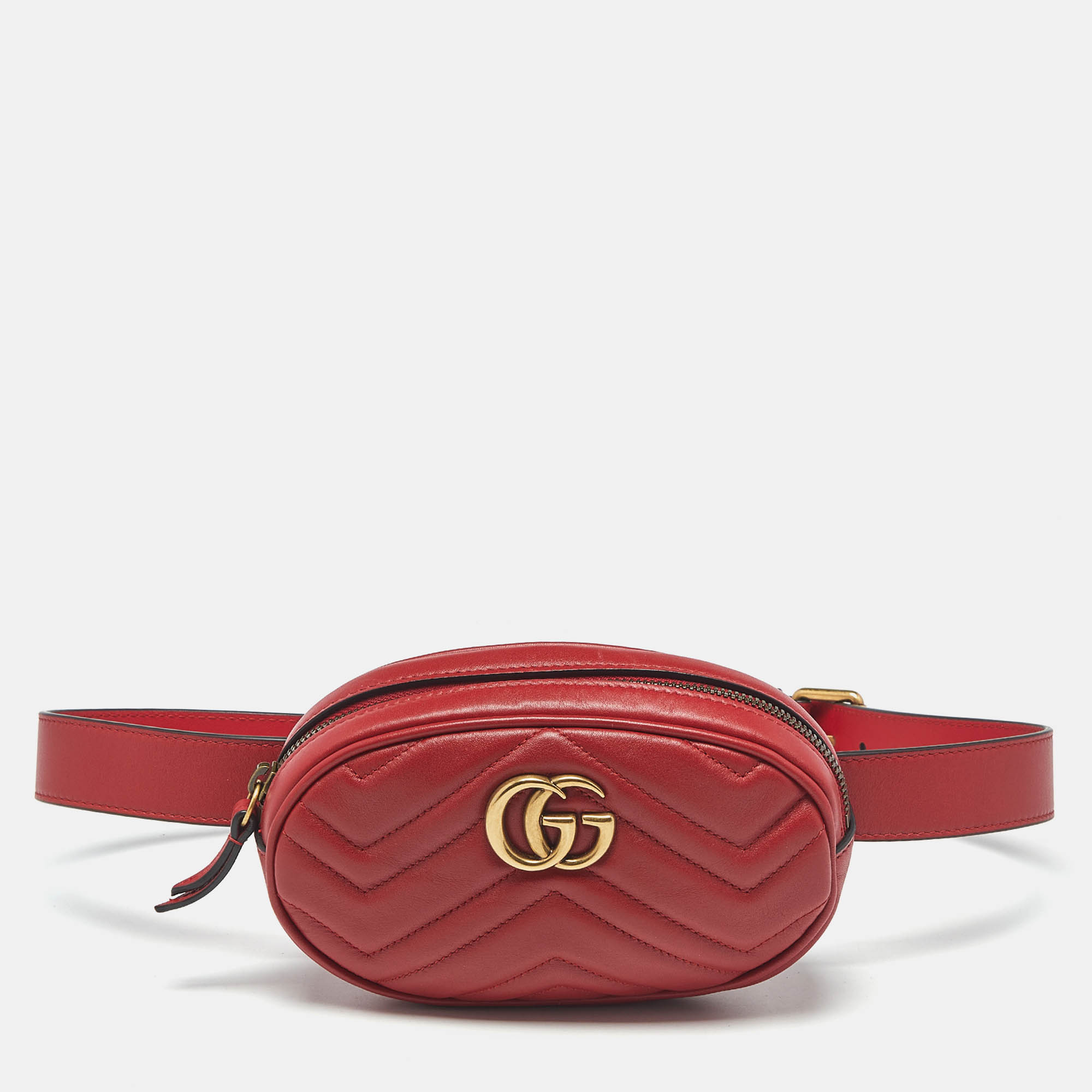 Gucci Red Matelass&eacute; Leather GG Marmont Belt Bag