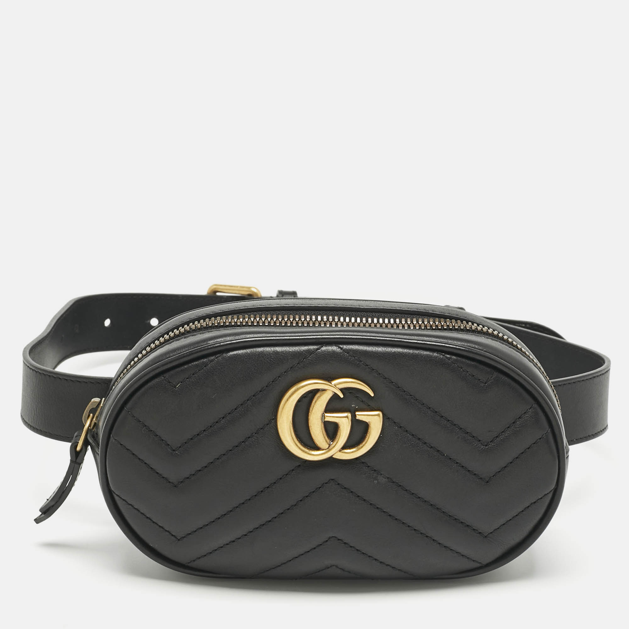 Gucci Black Matelass&eacute; Leather GG Marmont Belt Bag