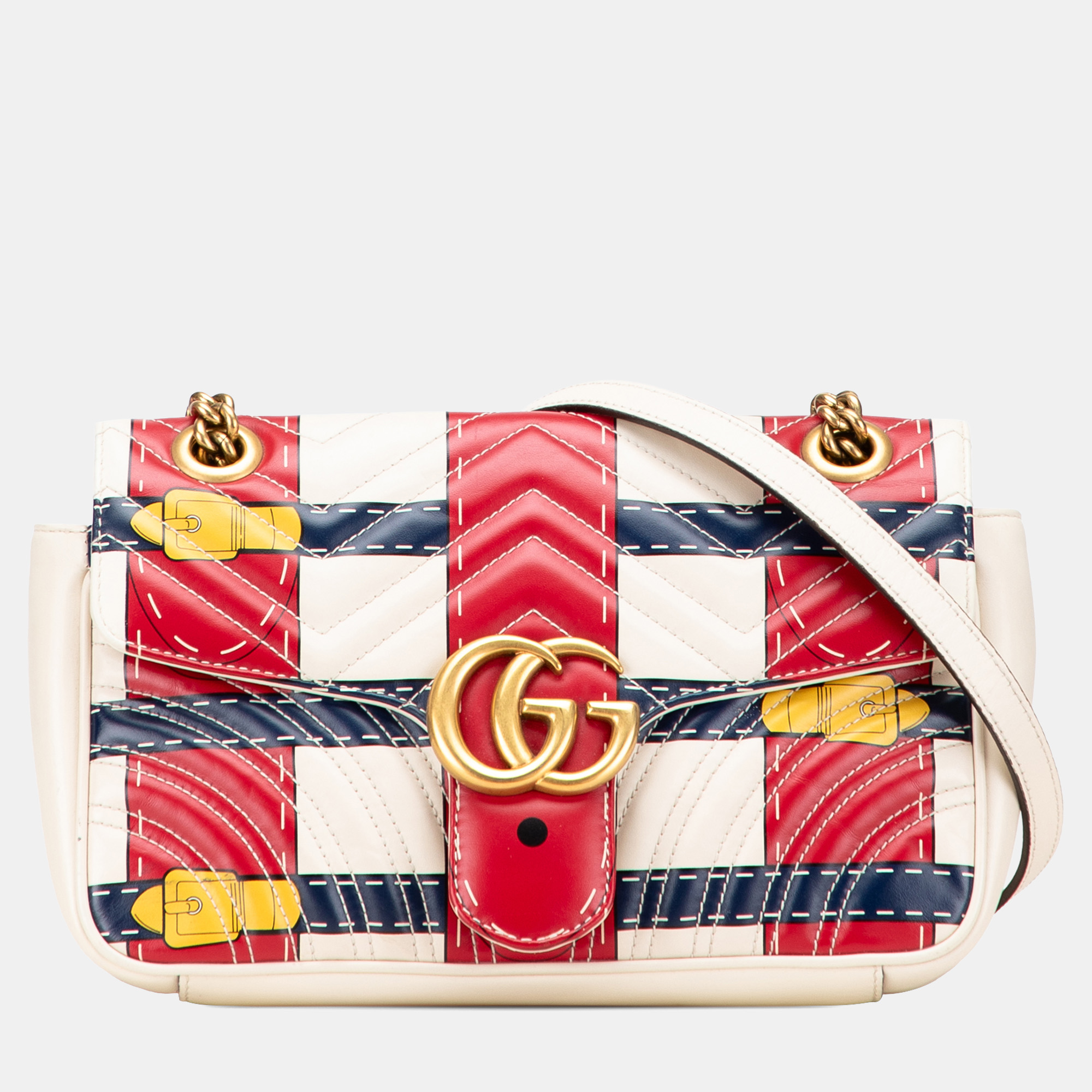 

Gucci White Medium GG Marmont Matelasse Leather Trompe Loeil Shoulder Bag