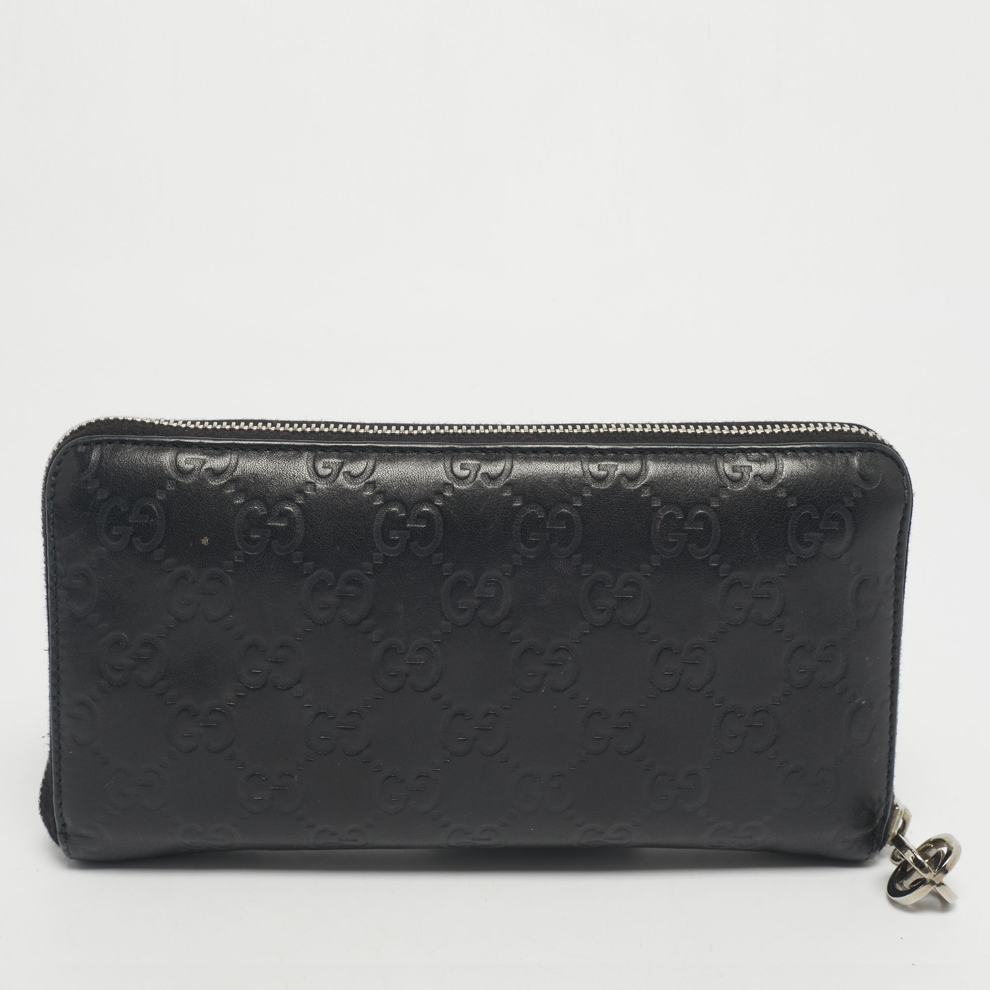 

Gucci Black Guccissima Leather GG Twins Zip Around Wallet