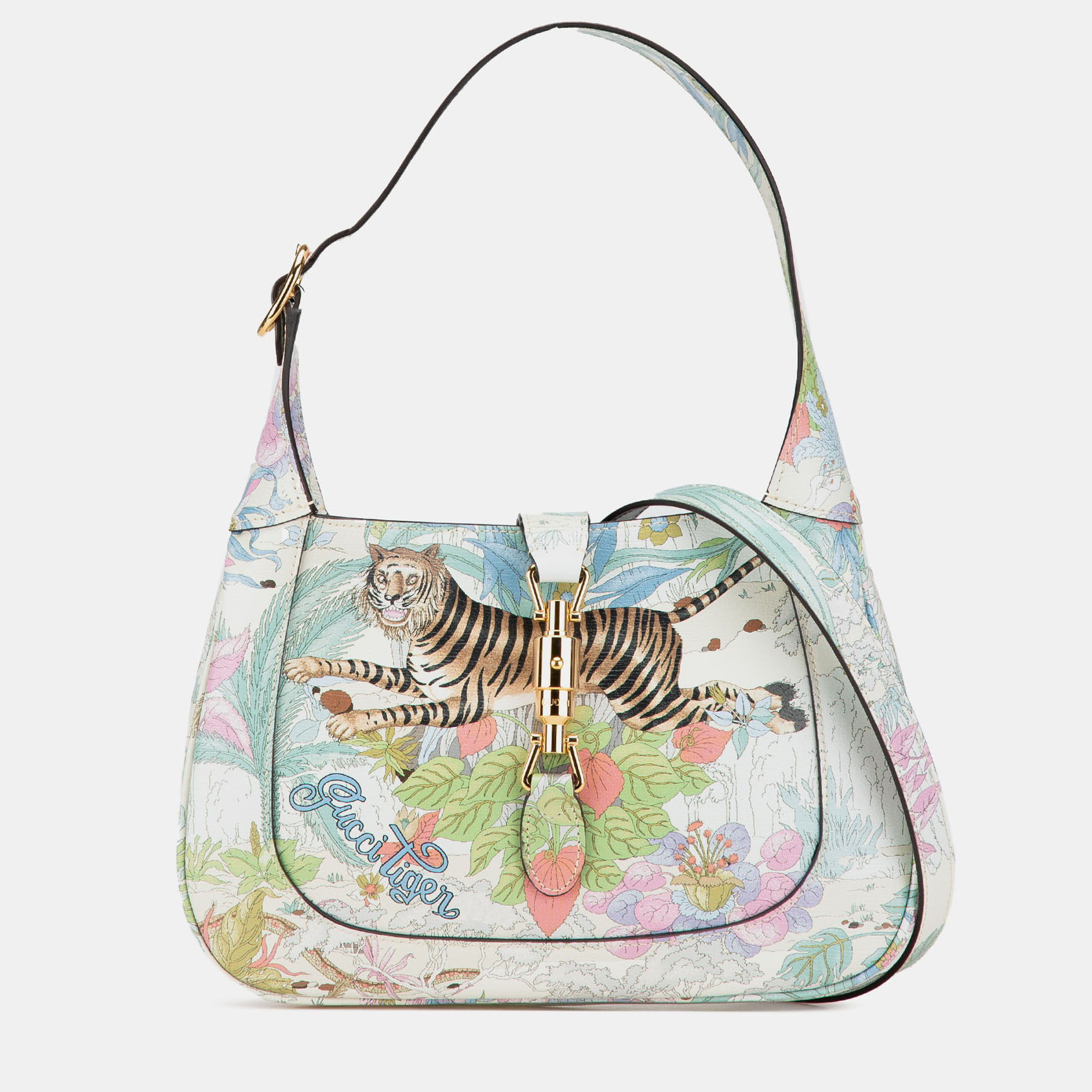 

Gucci White Yuko Higuchi Small Calfskin Floral Print Jackie 1961