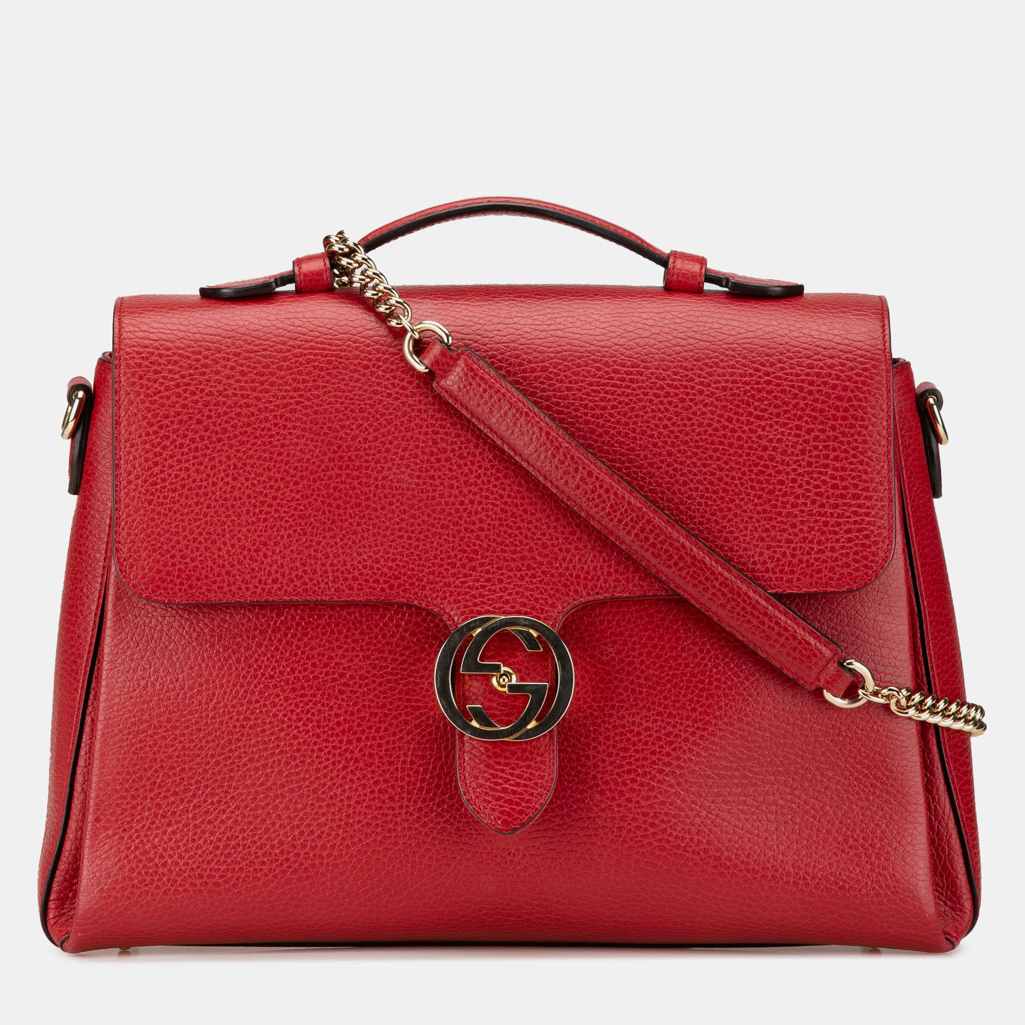 Gucci Red Medium Dollar Calf Interlocking G Satchel