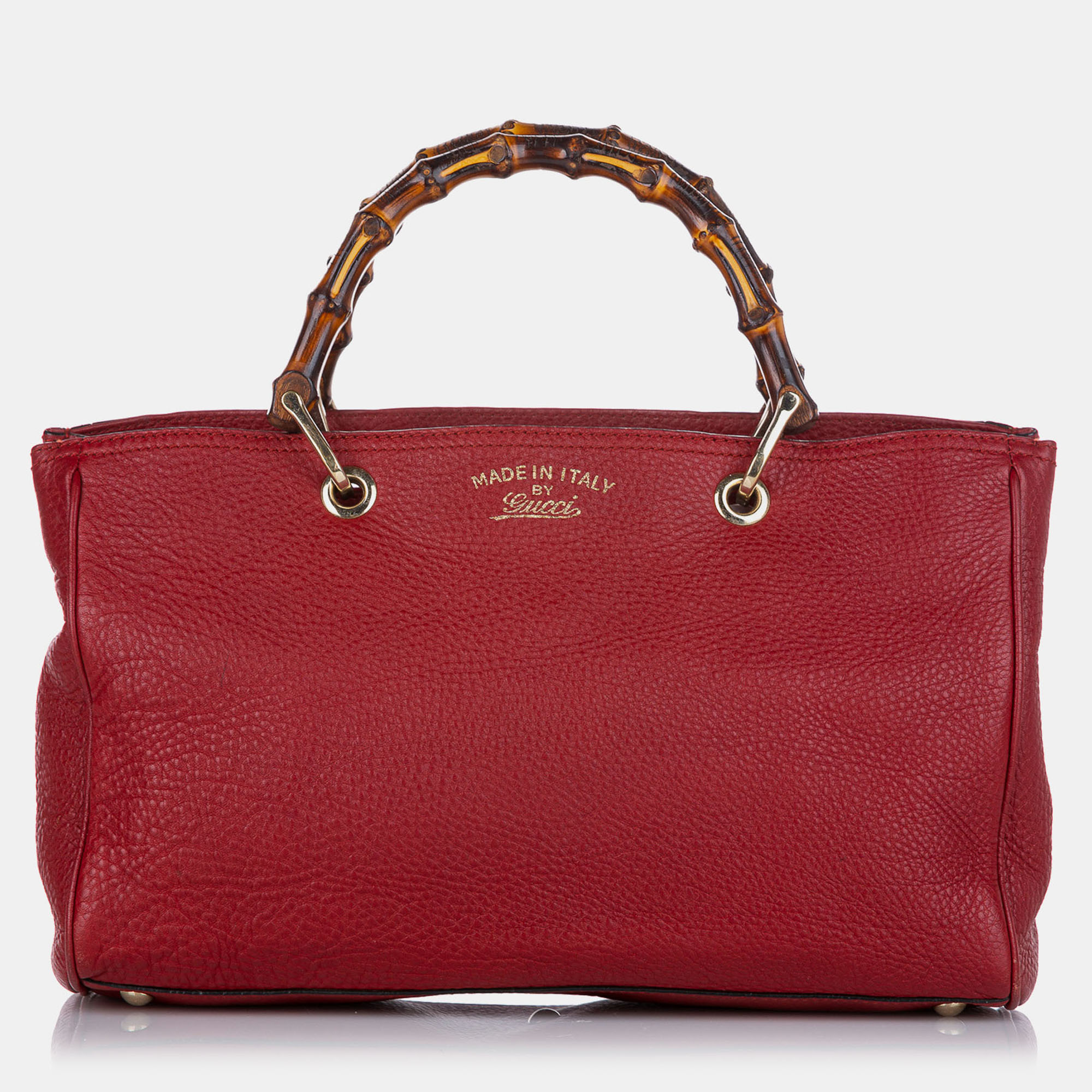 Gucci Red Medium Calfskin Bamboo Shopper Satchel