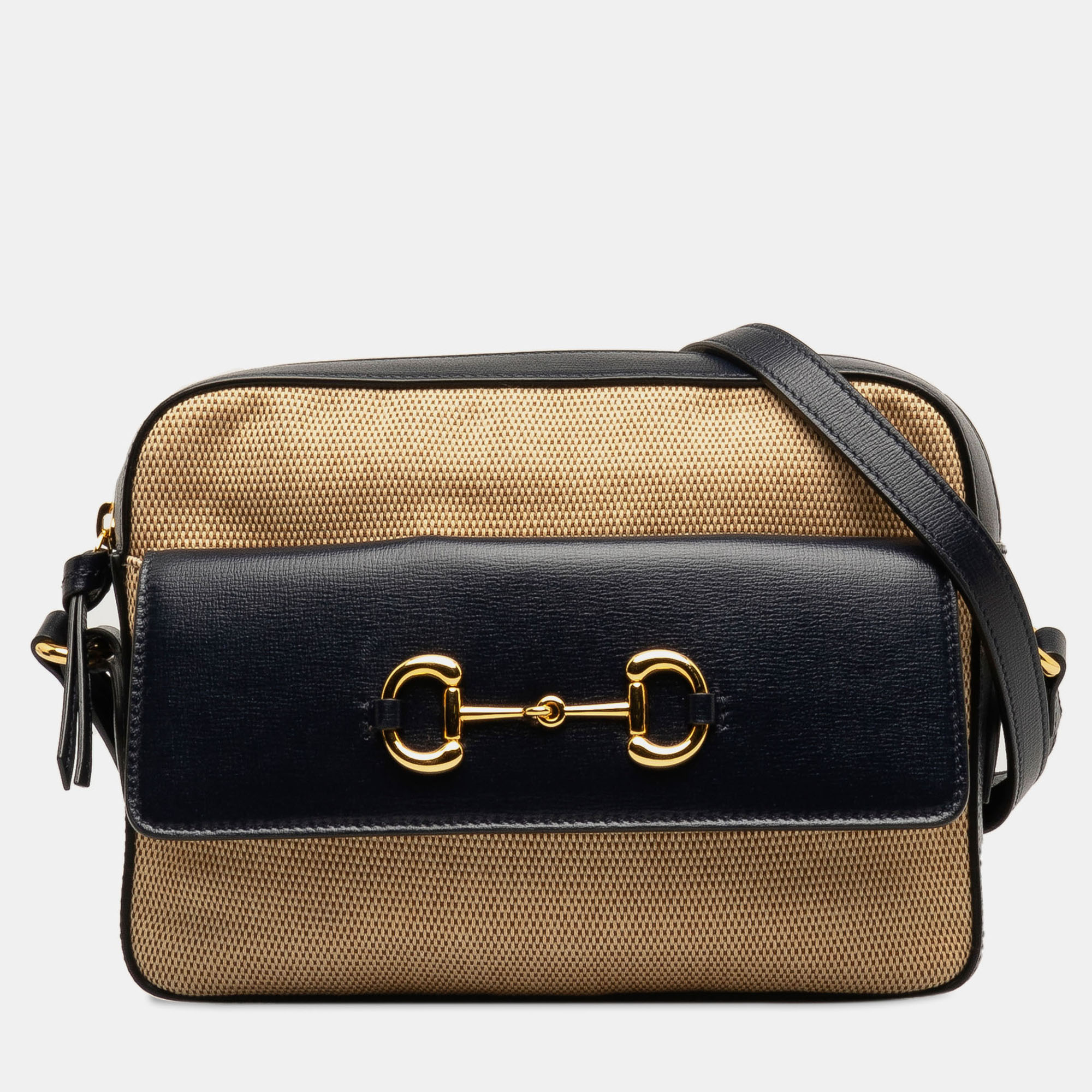 

Gucci Blue Brown Horsebit 1955 Flap Pocket Camera Bag