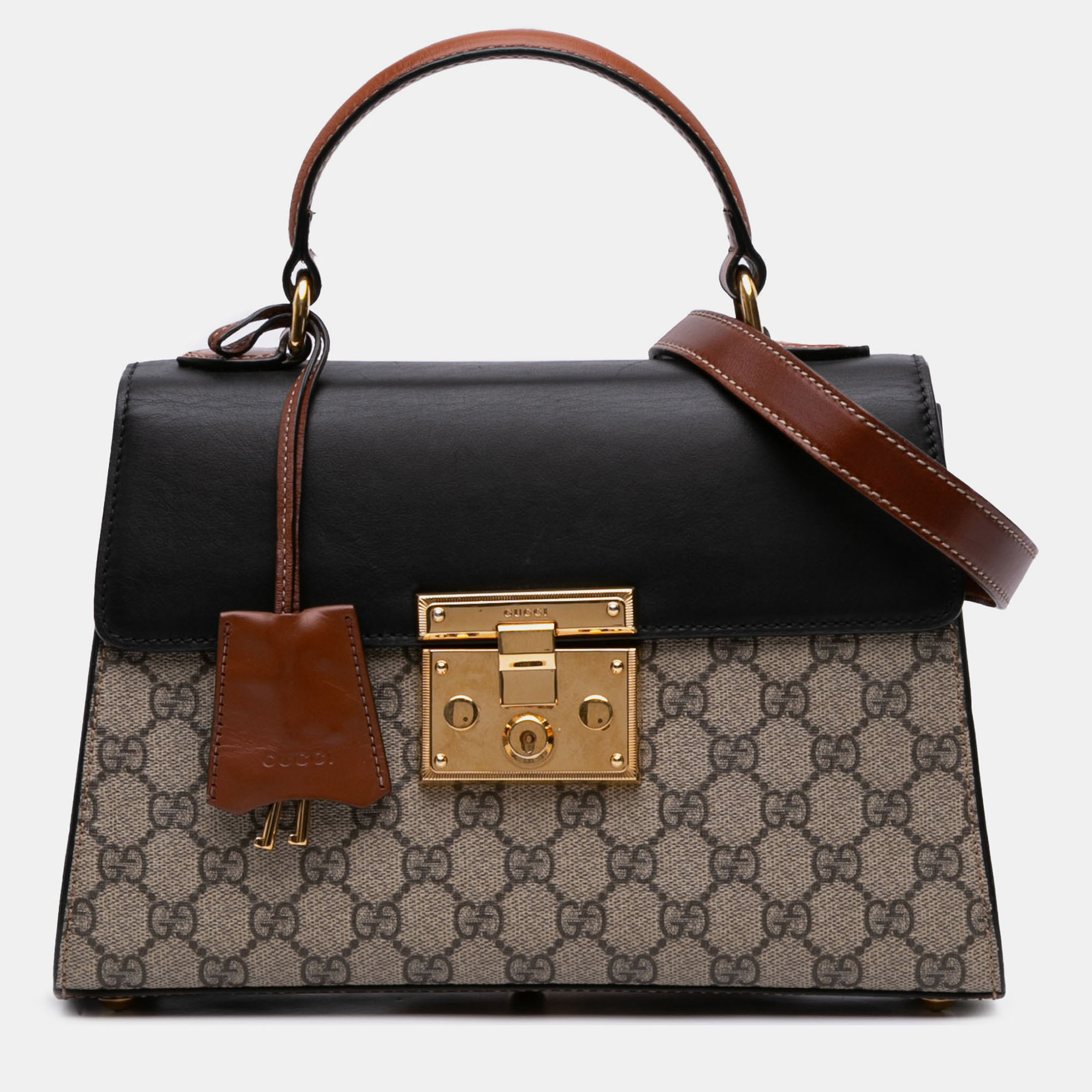 Gucci Beige Brown Small GG Supreme Padlock Satchel