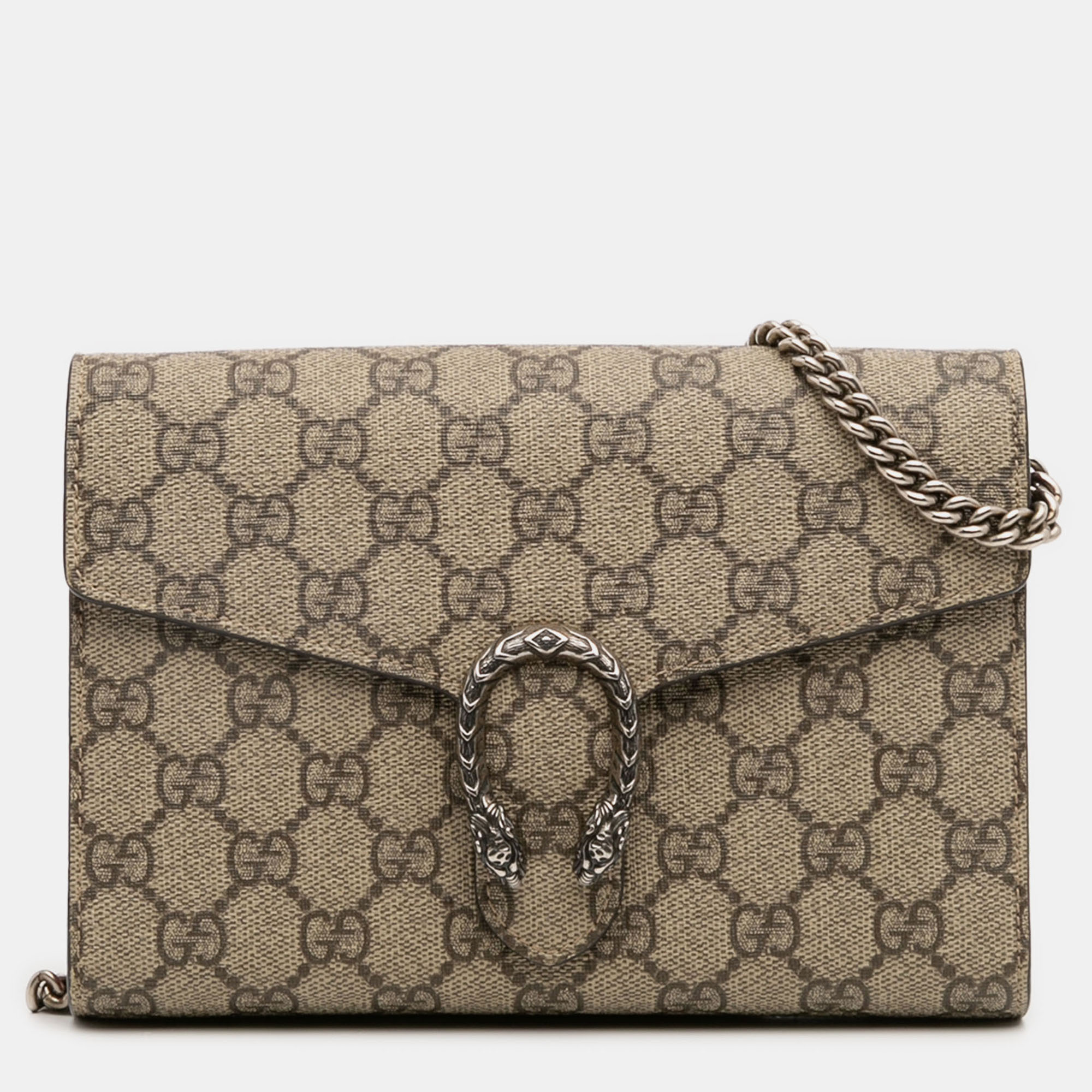 

Gucci Beige Brown GG Supreme Dionysus Chain Wallet