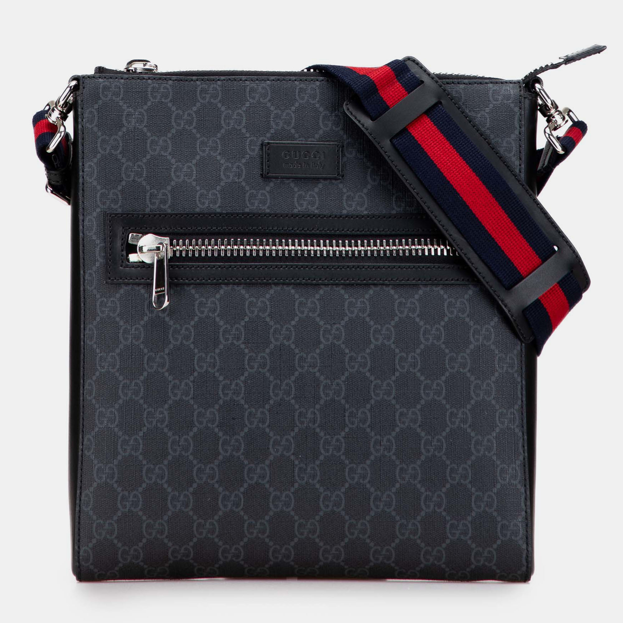 Pre-owned Gucci Black Medium Gg Supreme Web Messenger Bag