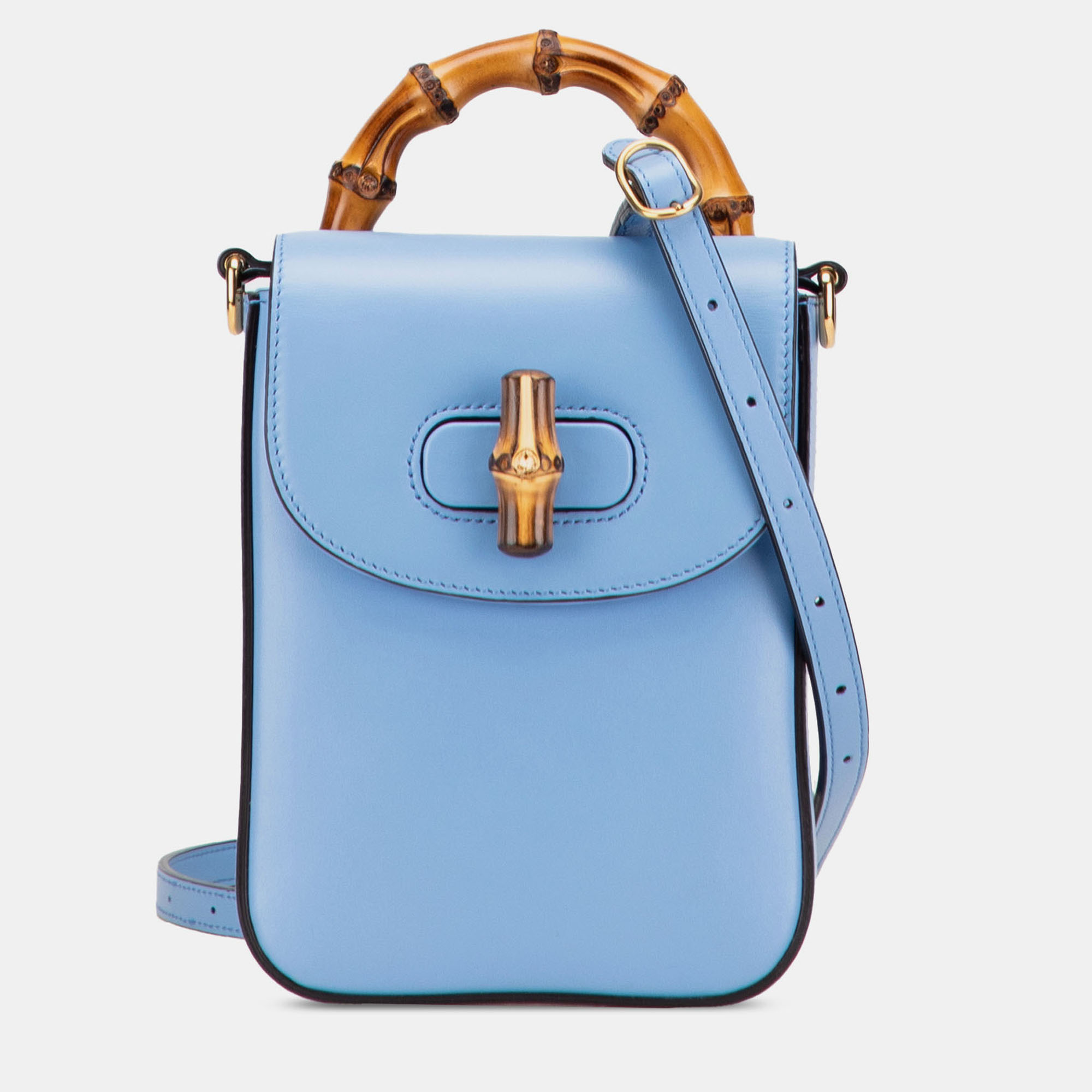 Pre-owned Gucci Blue Mini Calfskin Bamboo Top Handle Bag