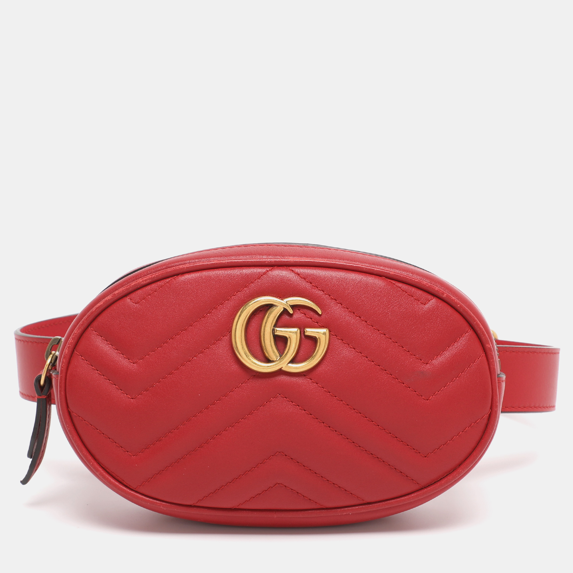 Gucci Red Matelass&eacute; Leather GG Marmont Belt Bag