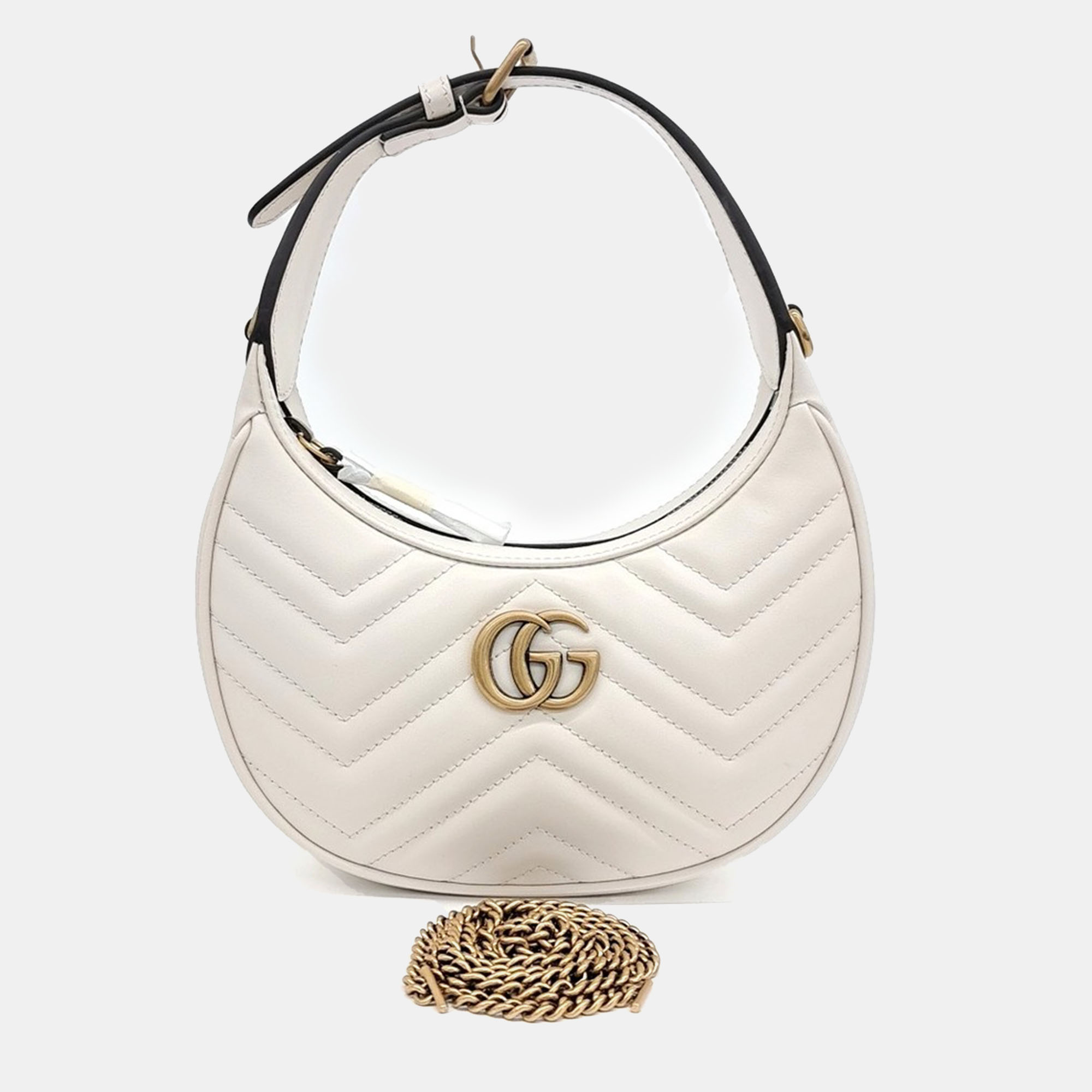 

Gucci White Leather Marmont Half Moon Mini Shoulder Bag