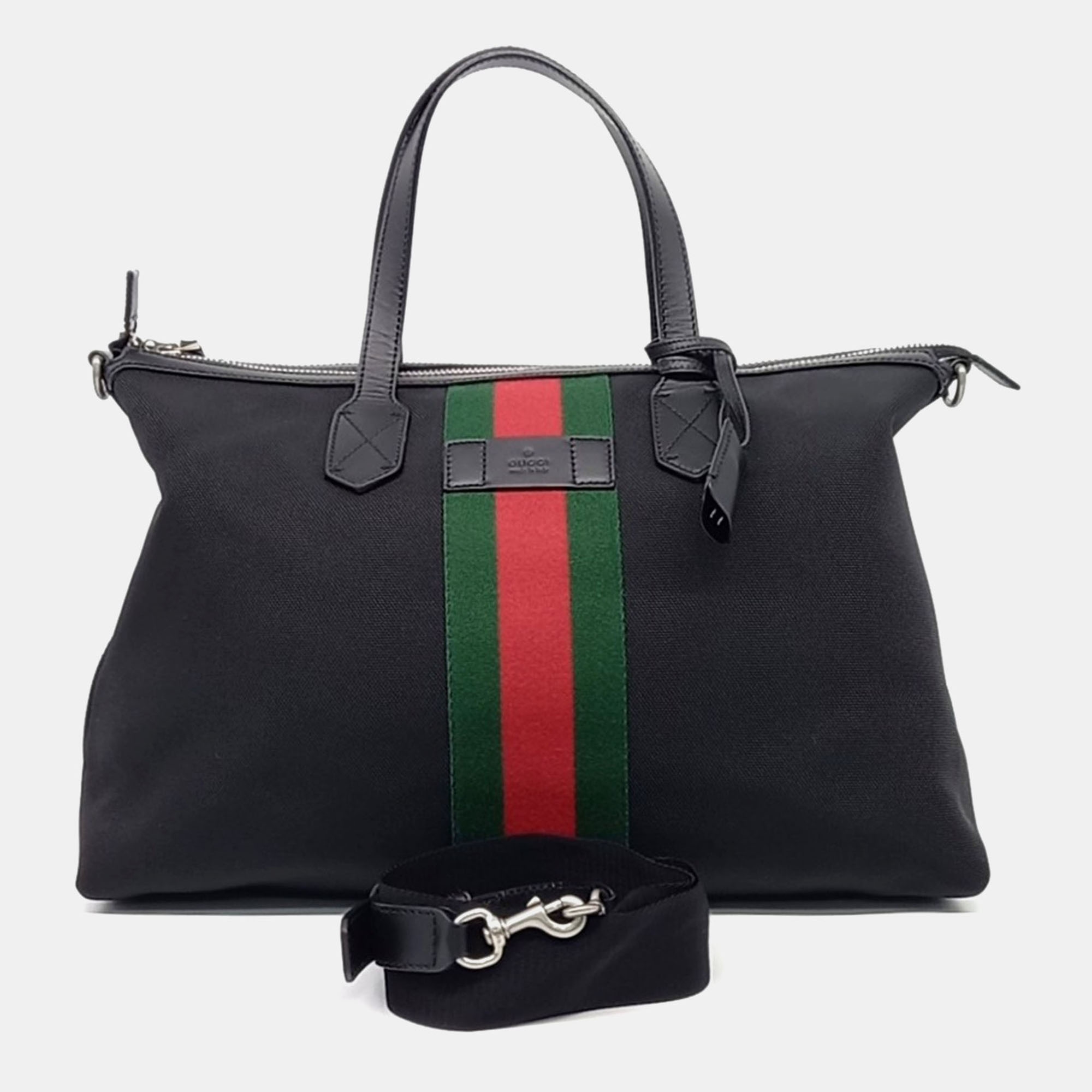 Pre-owned Gucci Black Fabric Web Tote Bag