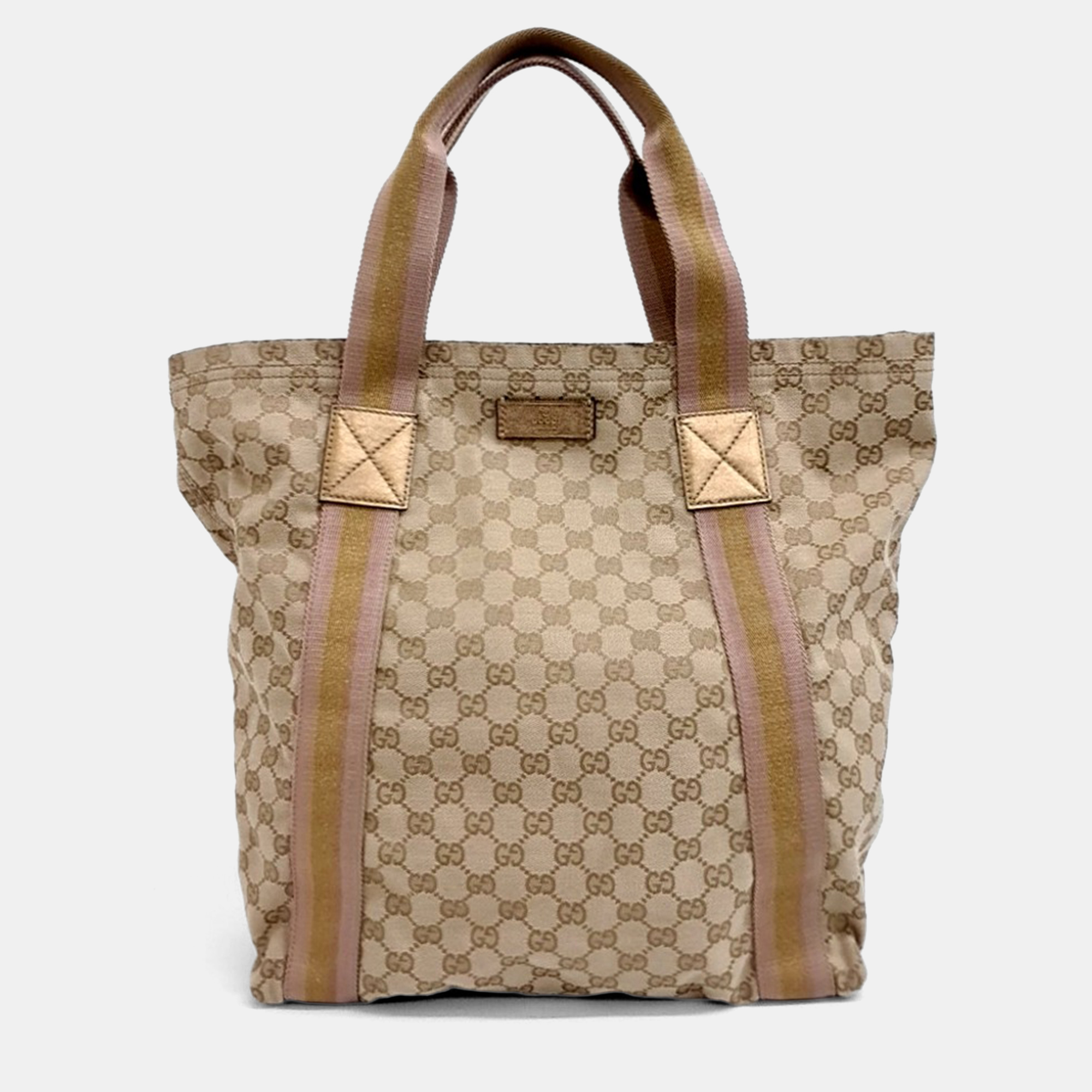 

Gucci Beige Canvas Jacquard Tricolor Tote Bag
