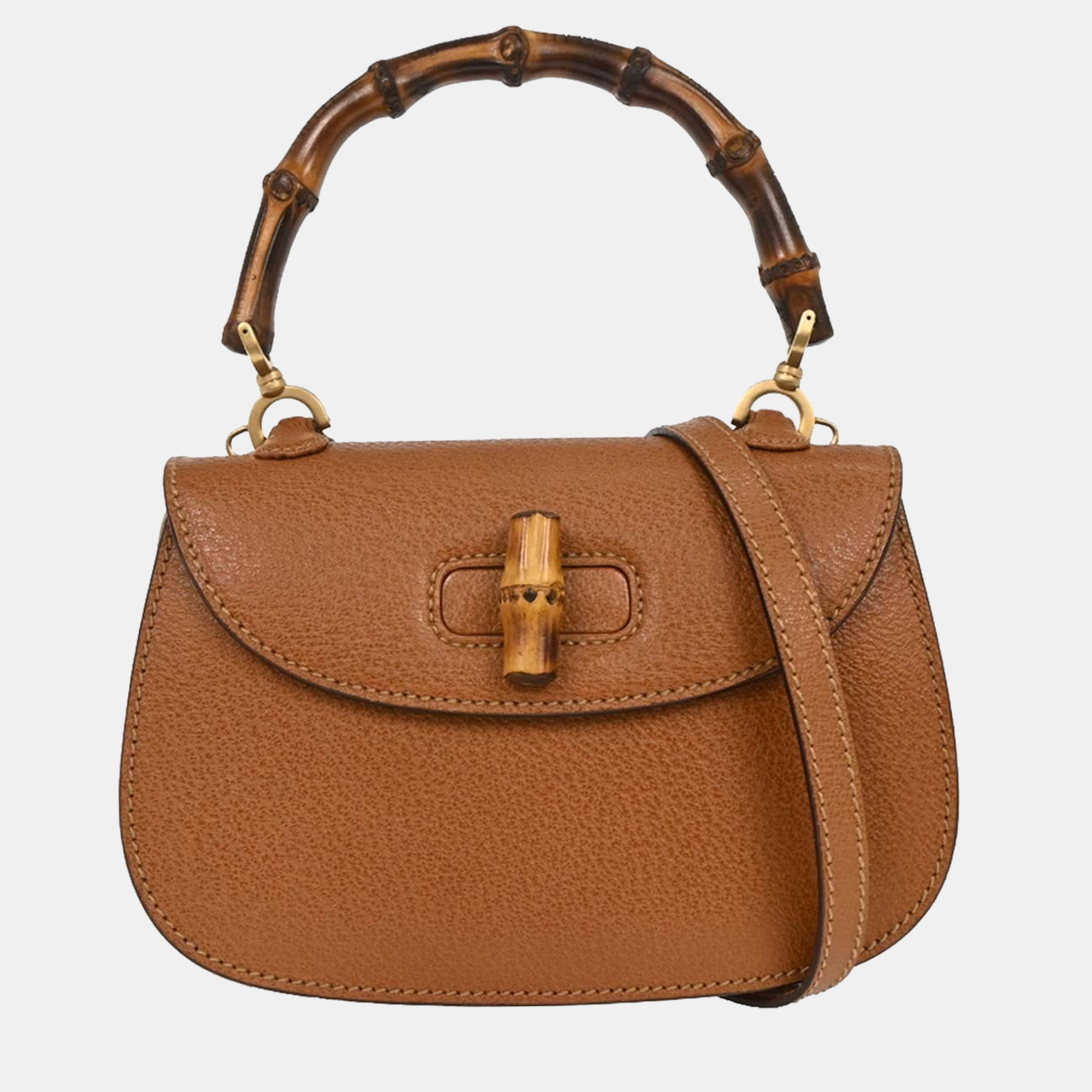 

Gucci Brown Pigskin Bamboo 2way Handbag