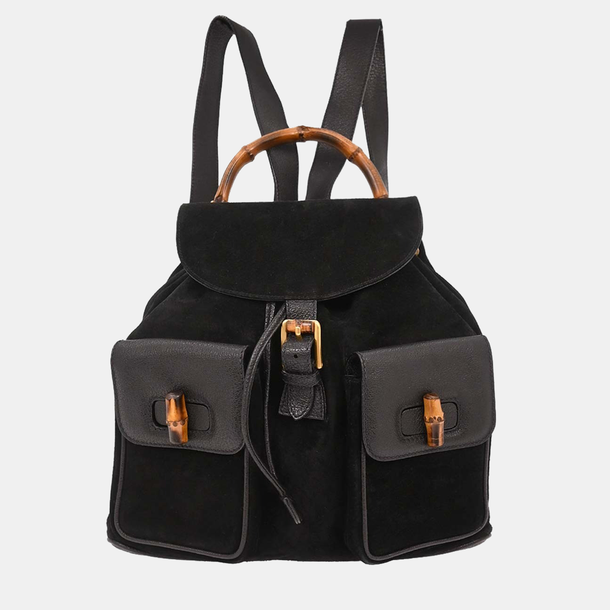 

Gucci Black Suede Bamboo Backpack