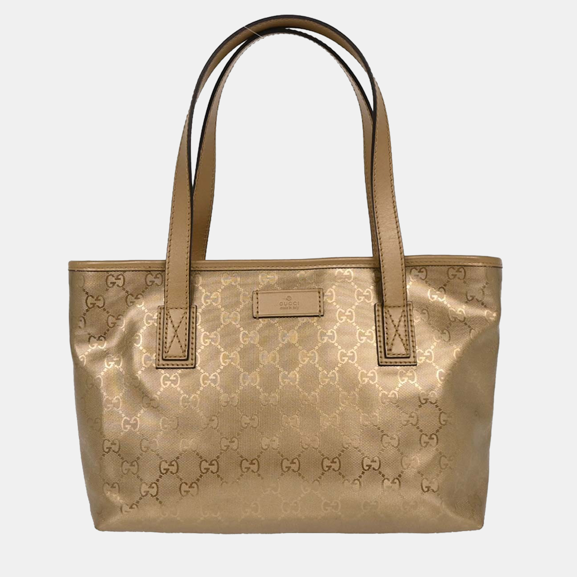 Pre-owned Gucci Gold Coated Canvas Leather Gg Tote Handbag