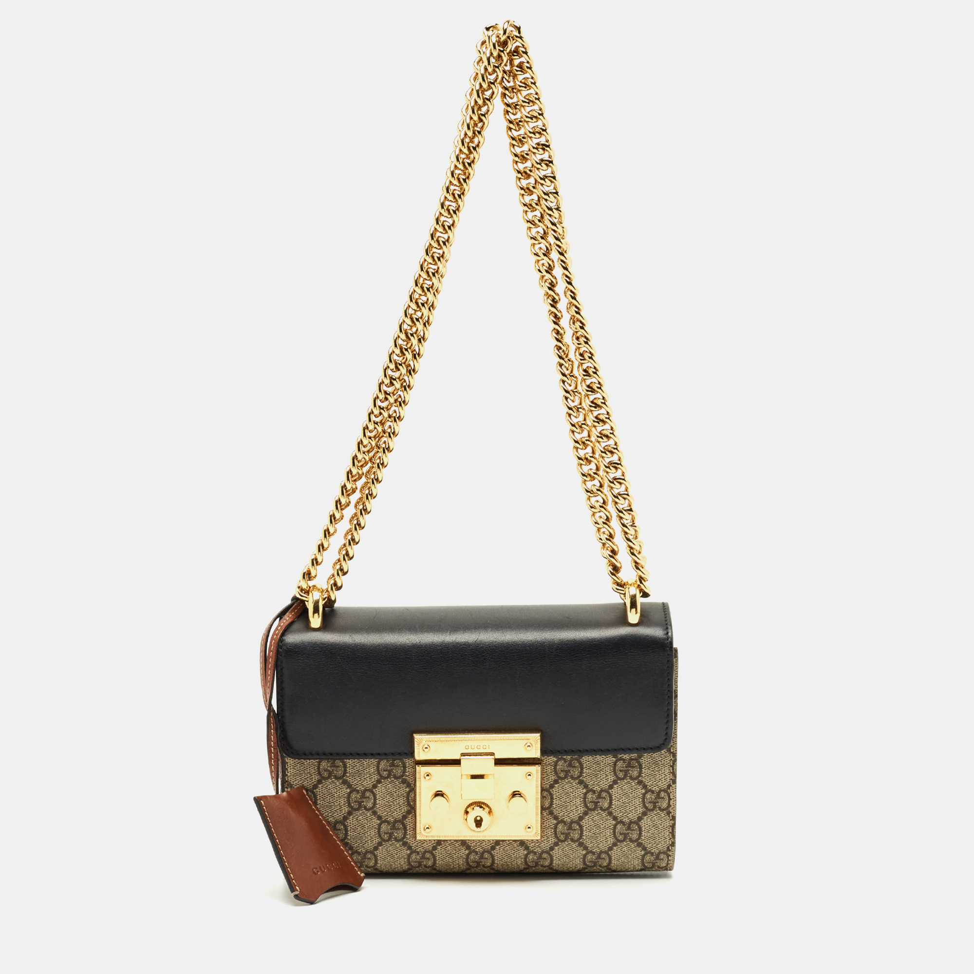 

Gucci Black/Brown GG Supreme Canvas and Leather Small Padlock Shoulder Bag