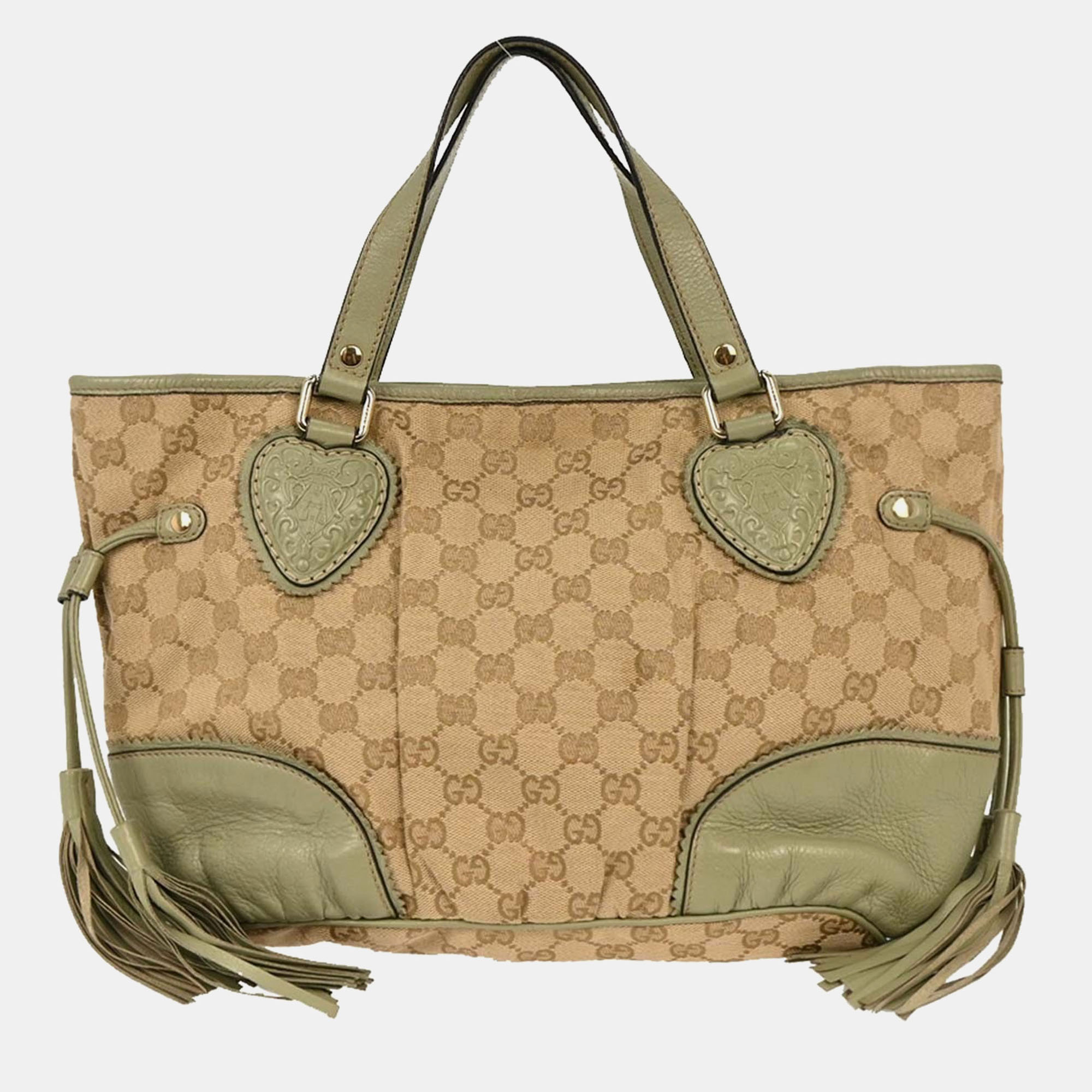 Pre-owned Gucci Beige Canvas Gg Tote Handbag In Sand
