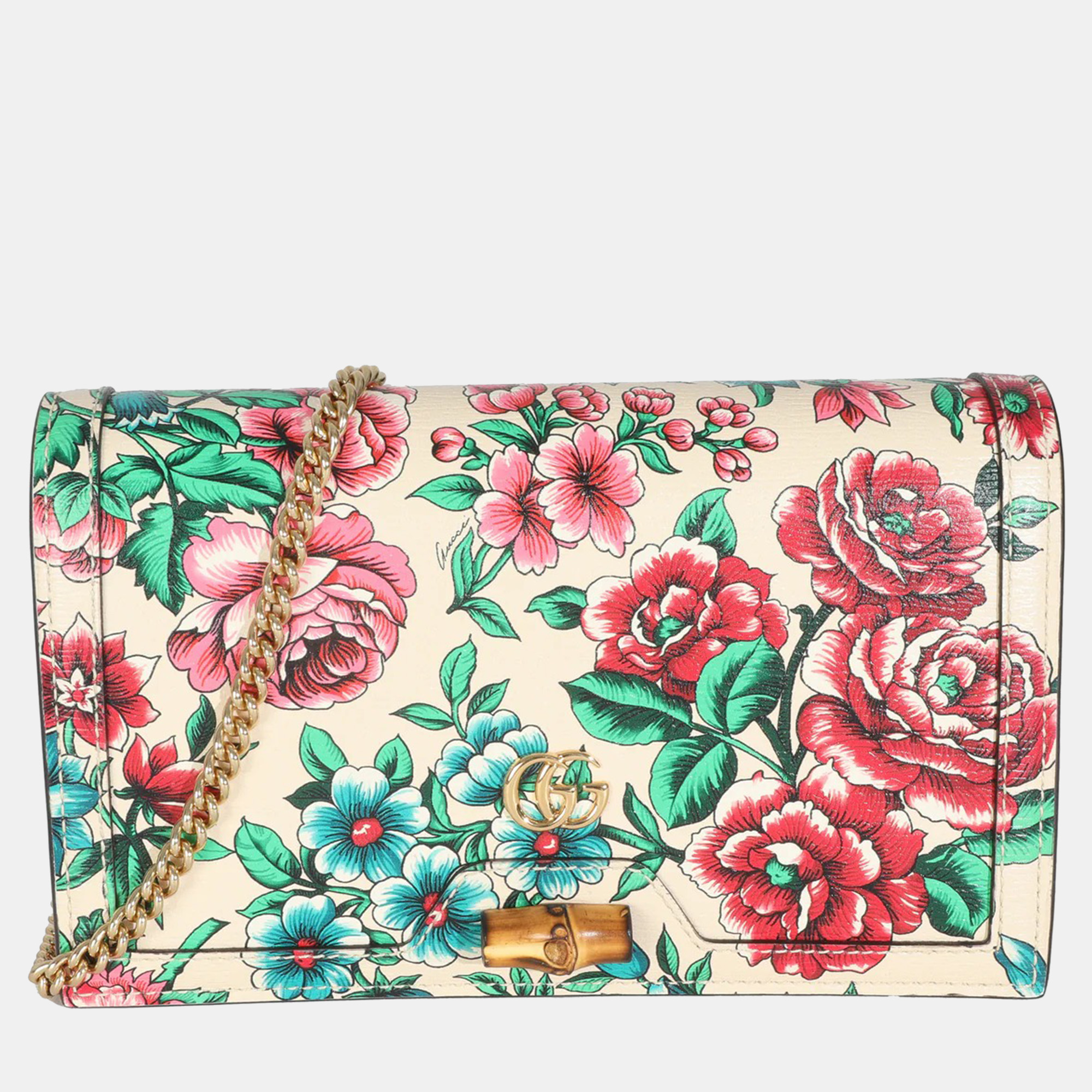 

Gucci New Shanghai Floral Calfskin Bamboo Diana Chain Wallet, Multicolor